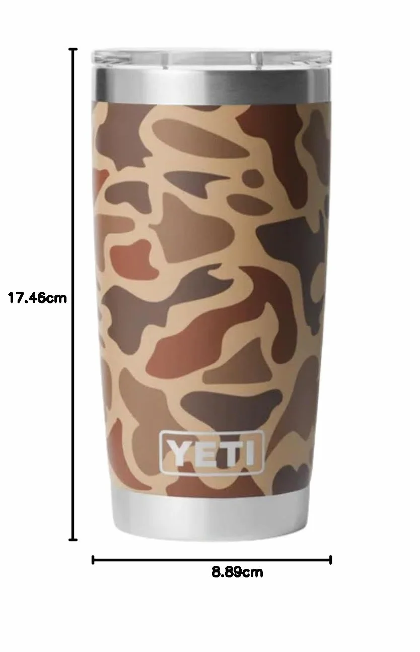 YETI Rambler Tumbler, izolowany próżniowo kubek ze stali nierdzewnej z pokrywką Magslider, Wetlands Camo, 591 ml