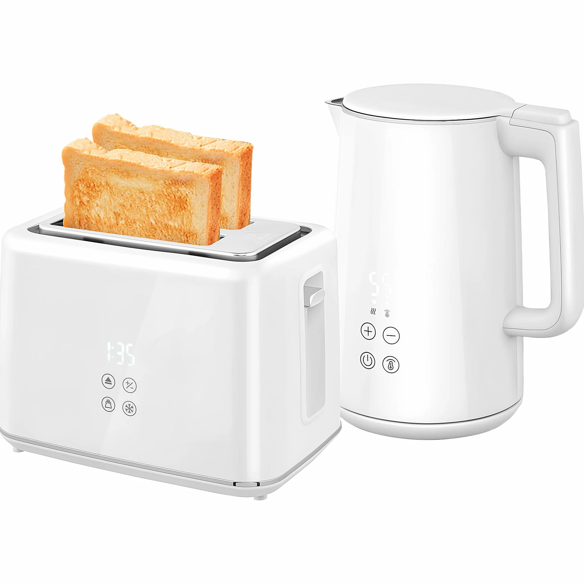 HOMCOM Zestaw czajnika i tostera 2200 W, czajnik ze stali nierdzewnej 1,5 l z izolacją i tosterem, 2 kromki, 7 poziomów brązowienia, rozmrażania, podgrzewania i tacy na okruchy, kremowy