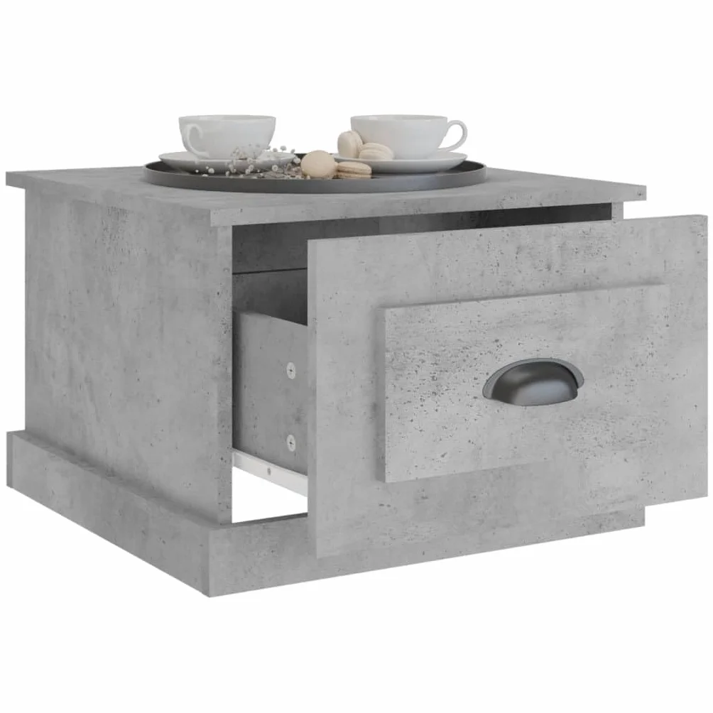 Générique Stolik kawowy Szary Beton 50x50x35 cm Drewno inżynierskie | 1 szuflada do przechowywania, wytrzymała góra, łatwa do czyszczenia, idealna do salonu