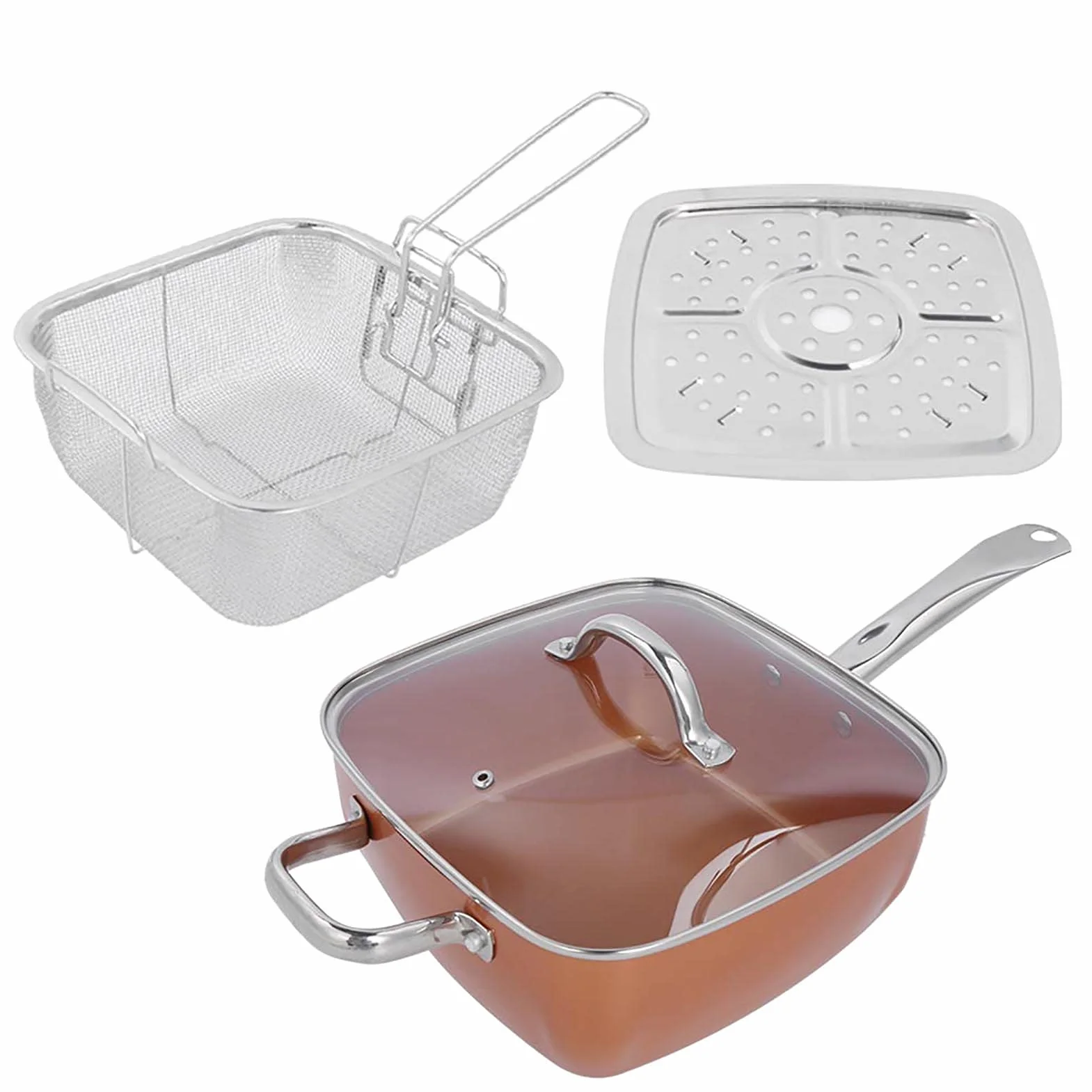 Yinhing Zestaw Naczynia Kuchennego ze Stali Nierdzewnej, Patelnia ze Stali Nierdzewnej + Szkło + Aluminium 4PC/SET STEAL STEL STEL PASKA DO KURKU, STAT, ZIEMATY, WAGŁO