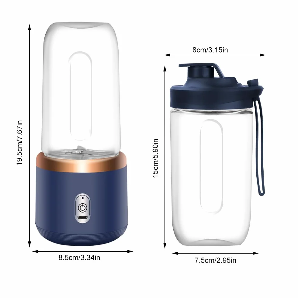TGKYK Przenośny Blender 400ML Smoothie Mikser z filiżankami i 6 ostrzami do koktajli, soków