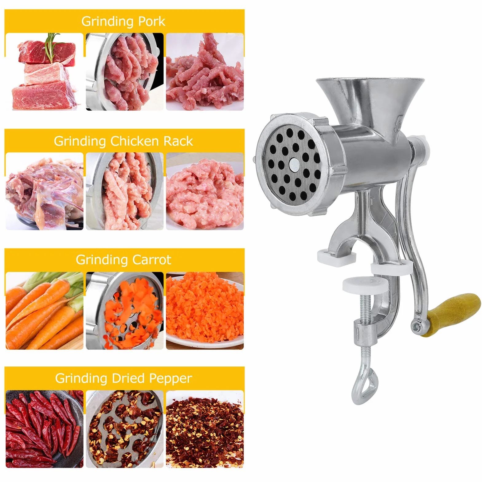 Maszynka do mielenia mięsa, ręczna aluminiowa maszyna do mielenia mięsa, maszynka do mielenia mięsa, pieprzu, przypraw, z rurką do nadziewania kiełbas, maszyna do mielenia żywności, mięso, kiełbasa