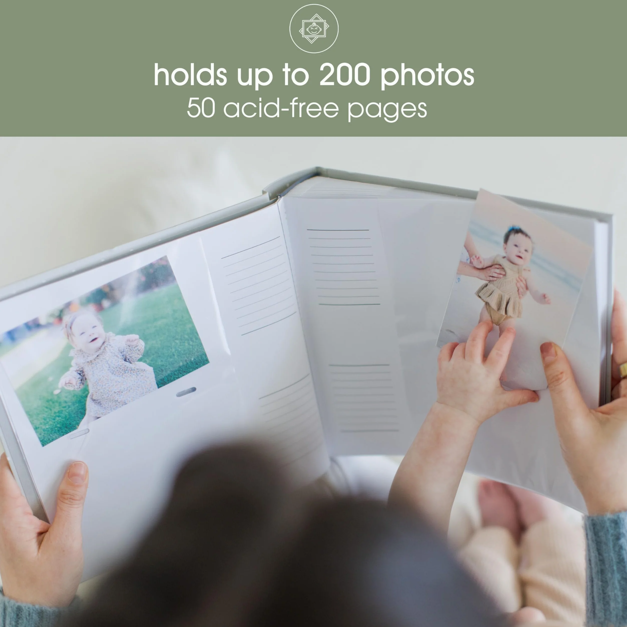 Pearhead Album fotograficzny, przemyślany prezent dla dziecka, chrzest lub chrzest - 50 stron, szary z białymi kropkami