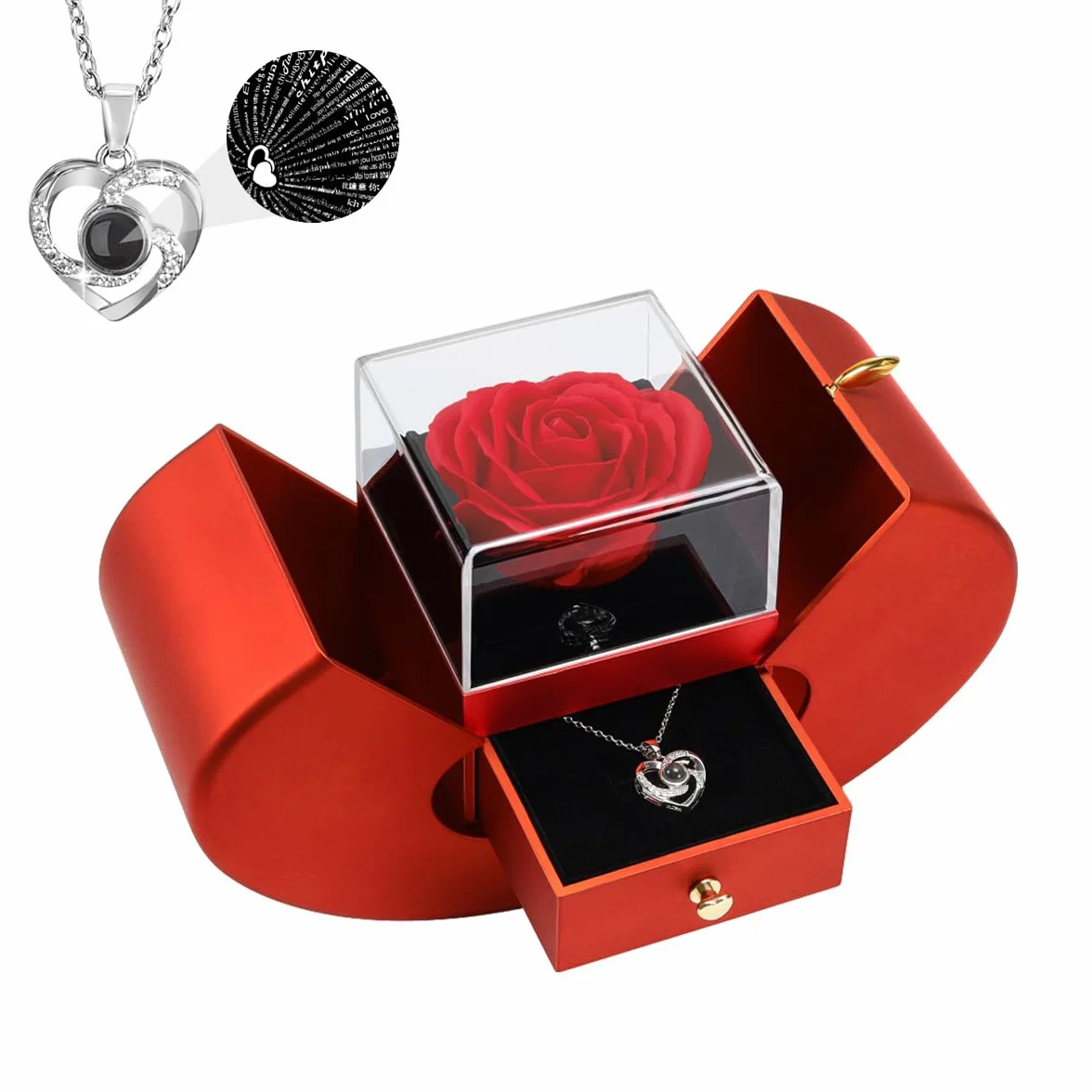Emibele Mother's Day Preserved Red Rose for Women Mom Grandma, Eternal Flower Rose Box with Heart Necklace I Love You 100 Languages, Gifts for Wife Girlfriend Her on Valentines Birthday Anniversary