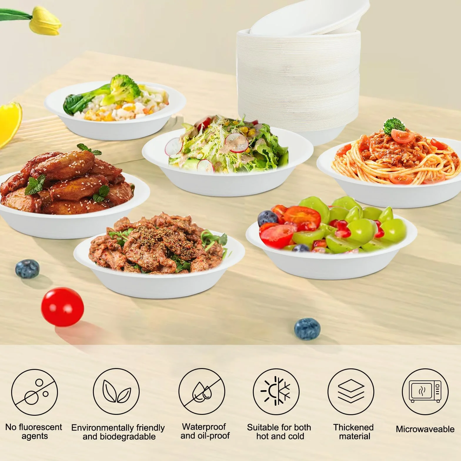 KITDAHOM 50 sztuk jednorazowe naczynia – kartonowe miseczki na zupę – 680 ml