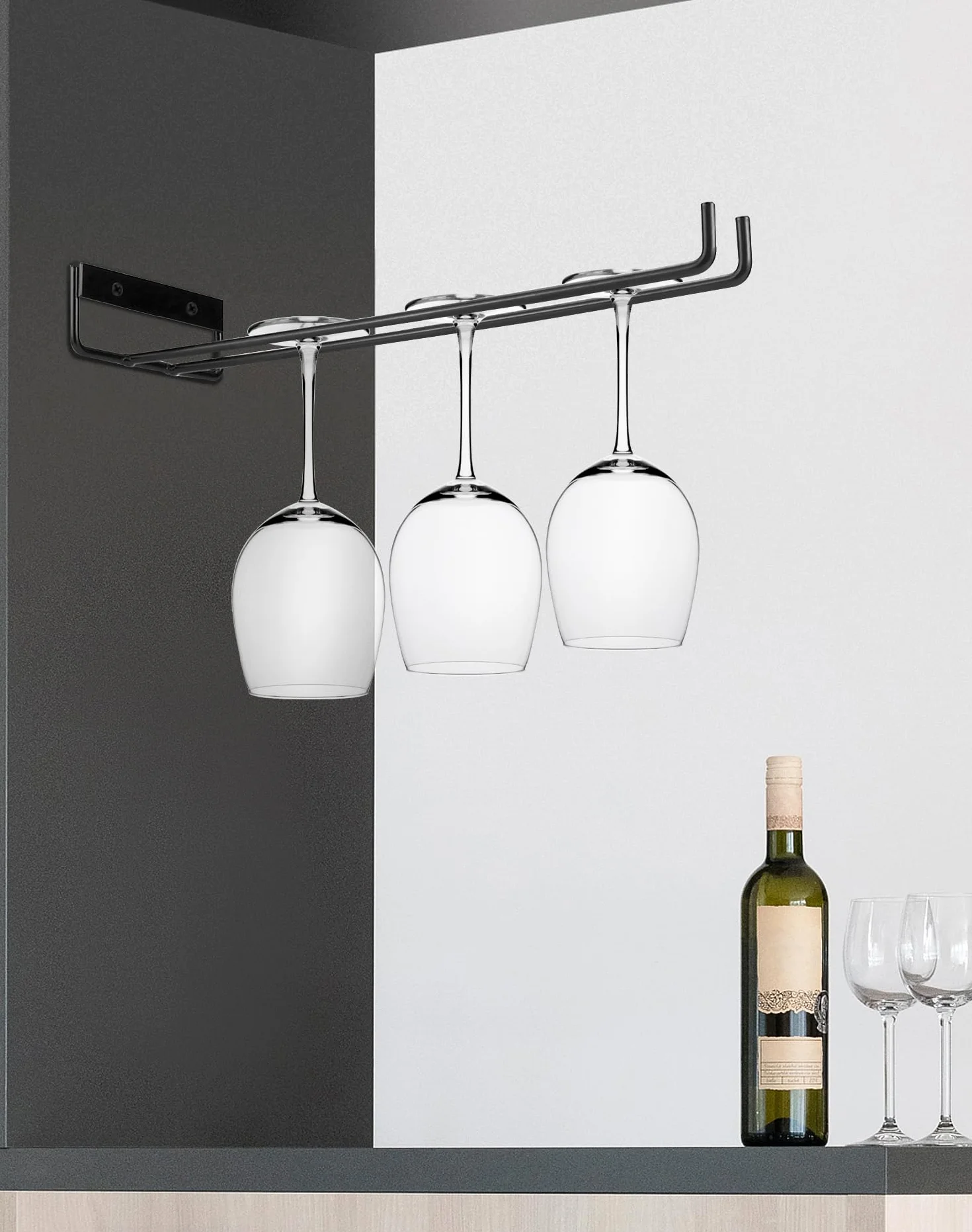 QWORK® 4 szt. regał na kieliszki do wina, metalowy wieszak na kieliszki do wina, uchwyt na kieliszki do wina, do baru, kuchni, czarny