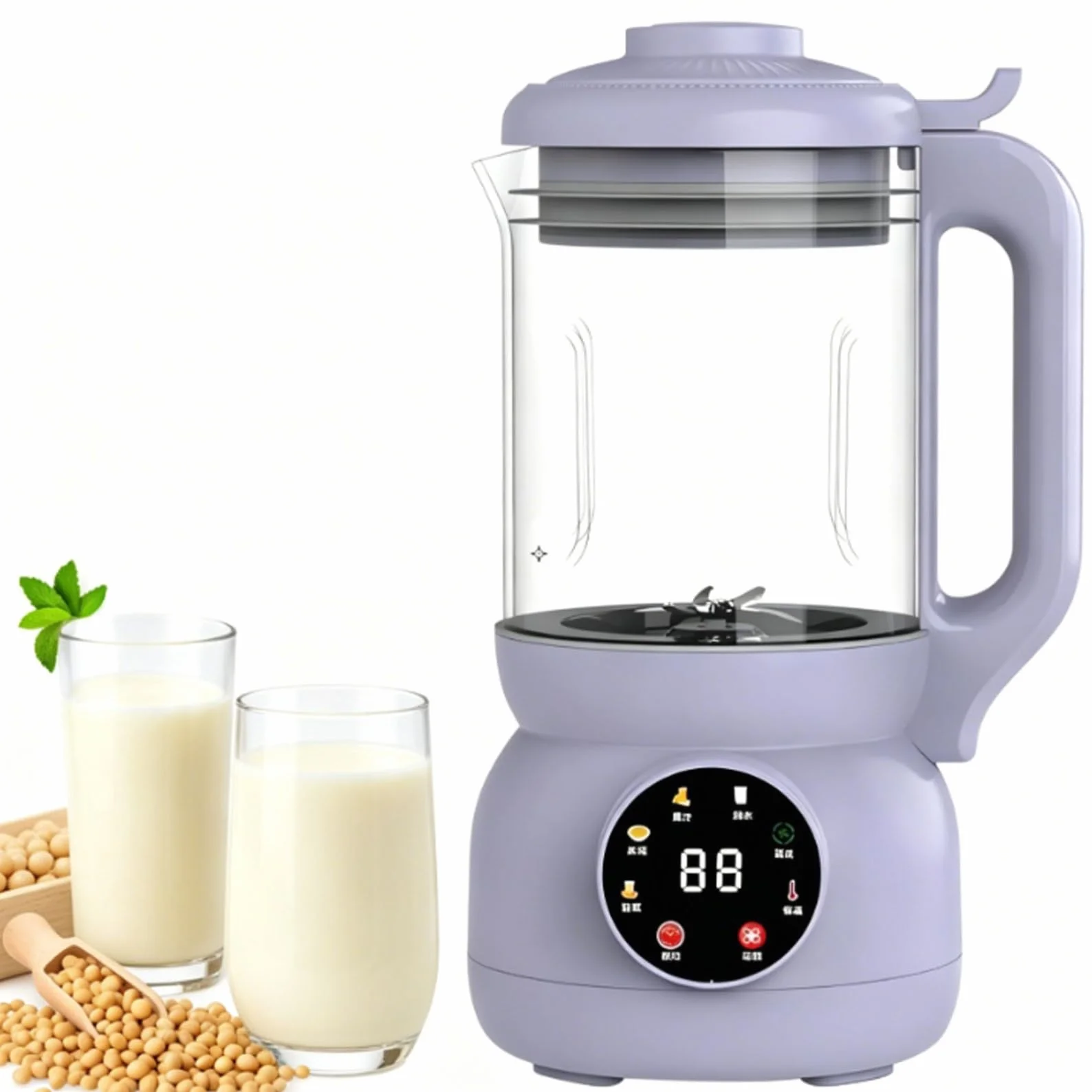 Maszyna Do Mleka Orzechowego 1000Ml, 7 W 1 Do Robienia Mleka Roślinnego, Uruchamianie Jednym Przyciskiem, Szklana Maszyna Do Mleka, 12-Godzinna Inteligentna Rezerwacja Purple