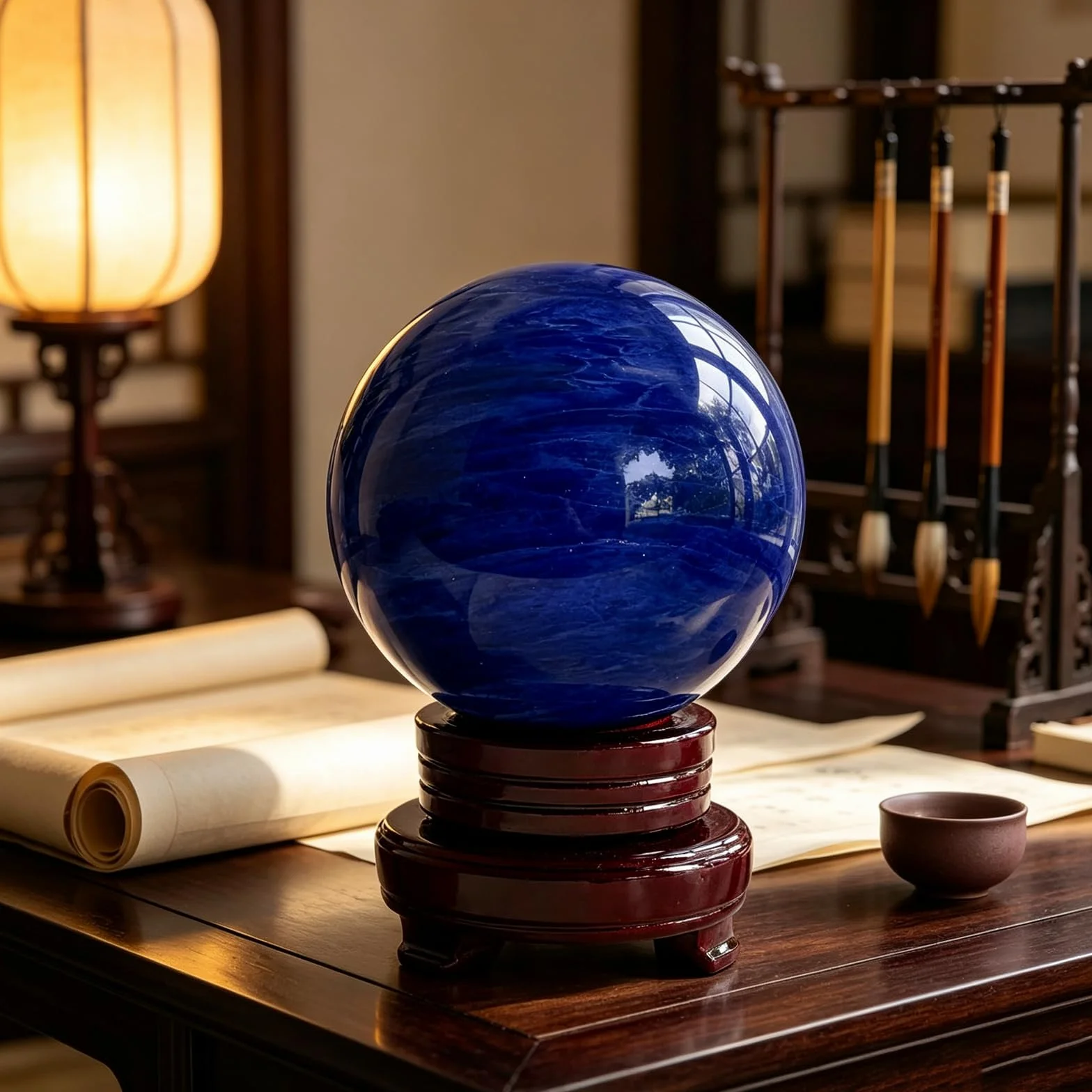 Niebieska kryształowa kula do wytopu, naturalna szafirowa kula,dekoracyjne | Wystrój domu do medytacji i feng shui, ze stojakiem, prezentami do medytacji