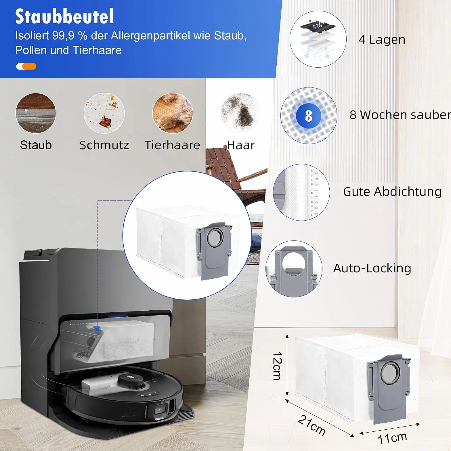 Zestaw 26 akcesoriów do robota odkurzającego Roborock S8 MaxV Ultra, 2 szczotki główne, 4 worki na kurz, 4 chusteczki, 4 wycieraczki boczne, 4 filtry, 6 szczotek bocznych, 1 szczotka do czyszczenia, 1