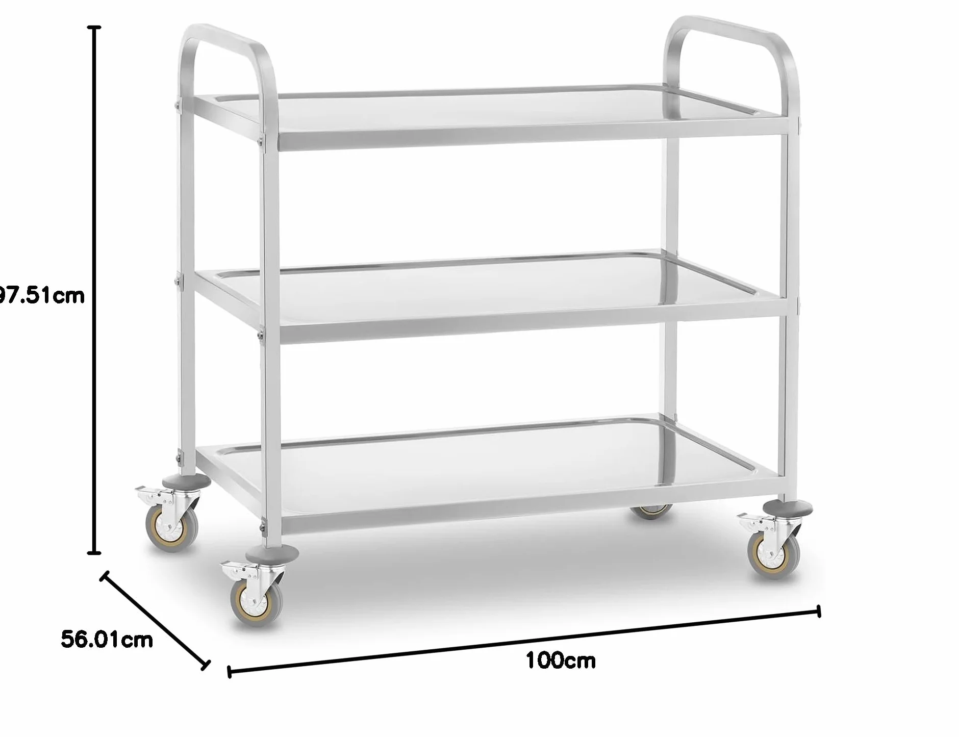 Royal Catering Wózek serwisowy na kółkach 3 tace RCSW 3 (101x55x96,5cm, nośność 480 kg, grubość półek 3cm)