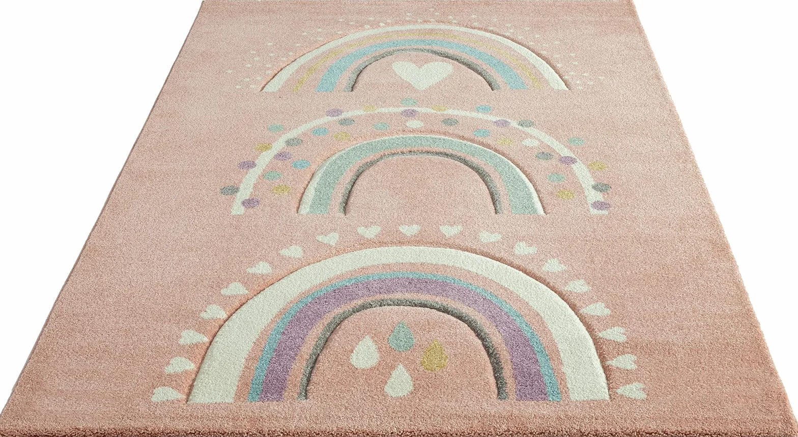The carpet Monde Kids Nowoczesny, miękki dywan dziecięcy, miękkie runo, łatwy w pielęgnacji, trwały kolor, żywe kolory, wzór tęczy, różowy, 120 x 170 cm