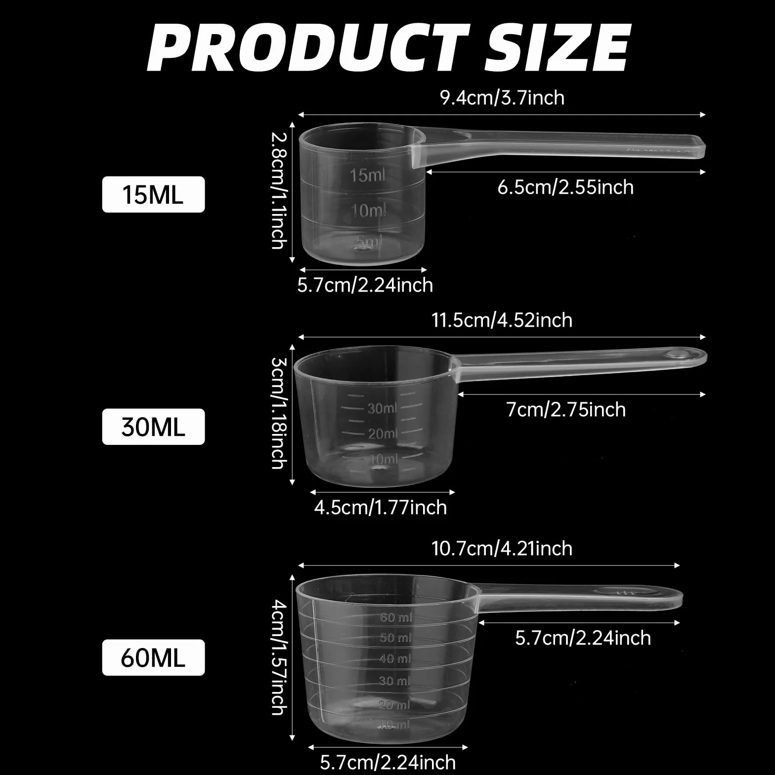 Giantree 3 sztuki przezroczystych łyżek pomiarowych 60 ml 30 ml 15 ml