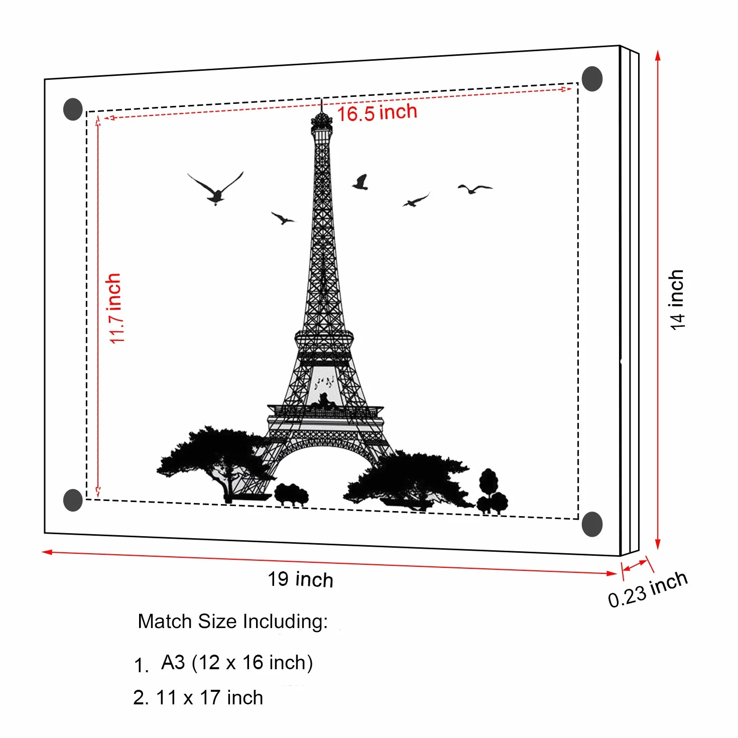 Akrylowe ramki na zdjęcia do montażu na ścianie, przezroczysty panel z podwójnym panelem zawiera obrazy 43,6 x 31,5 cm, ramka na zdjęcia w formacie A3 do wyświetlania plakatów certyfikowanych