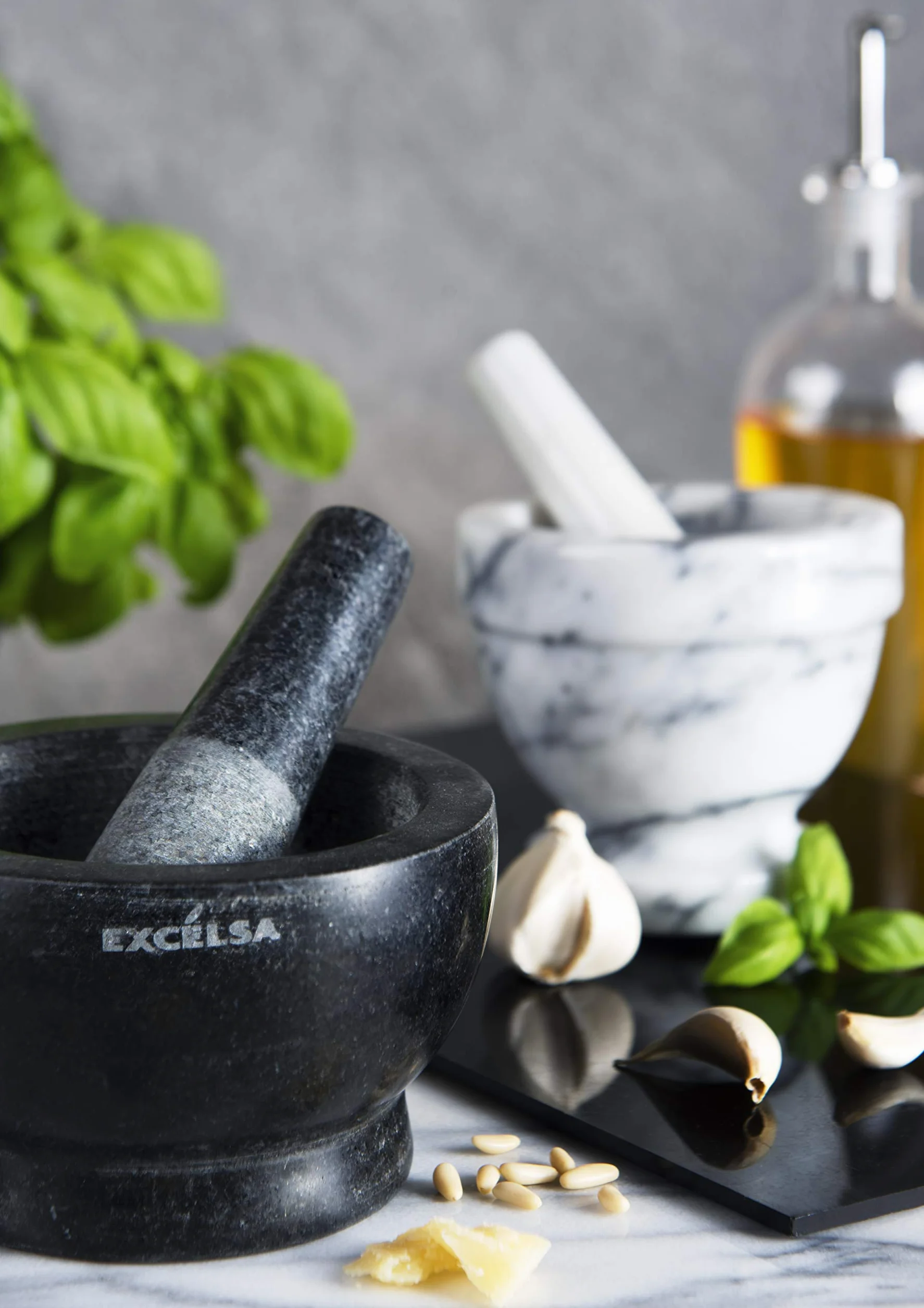 Excelsa Pesto Moździerz Tłuczek, Marmur, Średnica 10 cm, Szary