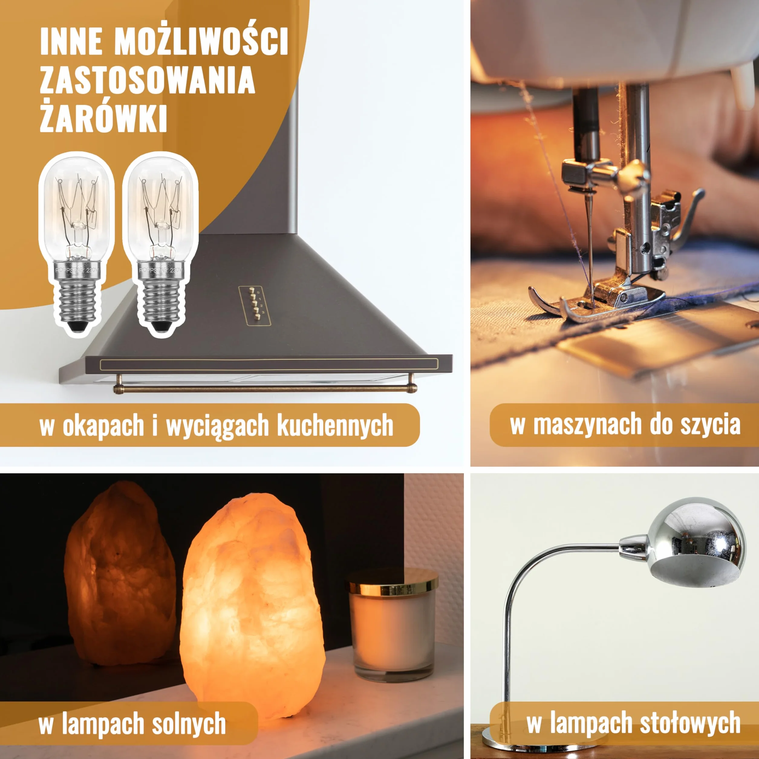 Poppstar 2 żarówki E14 15W do lodówek, maszyn do szycia, zamrażarek, lamp solnych (2700K ciepła biel, 150 lumenów)