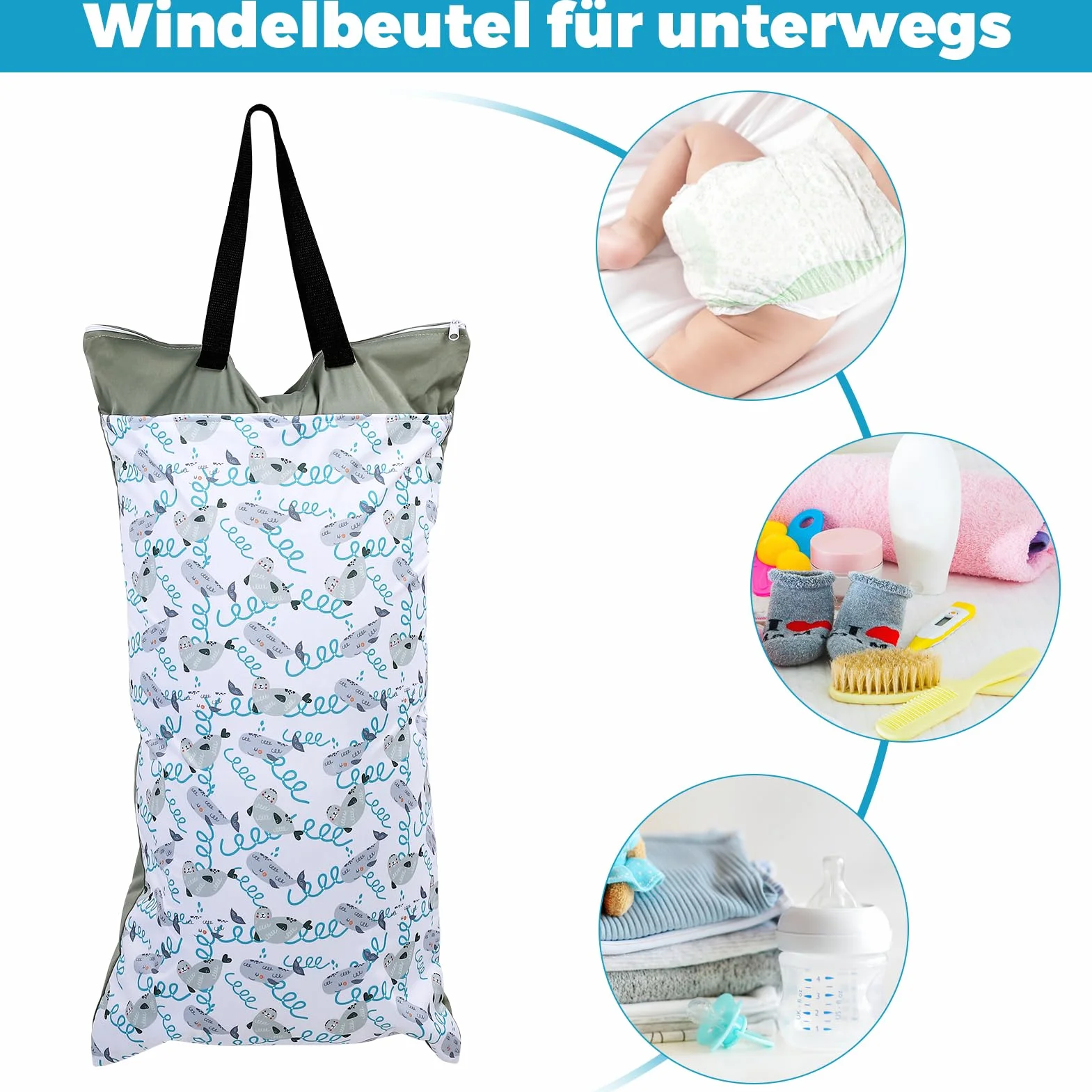 Pilipane Wetbag duża wodoszczelna kieszeń na mokro z podwójnym zamkiem błyskawicznym, do przechowywania suchych i mokrych ubrań, torba na pieluchy, torba na pieluchy w podróży, niebieski, Casualowa