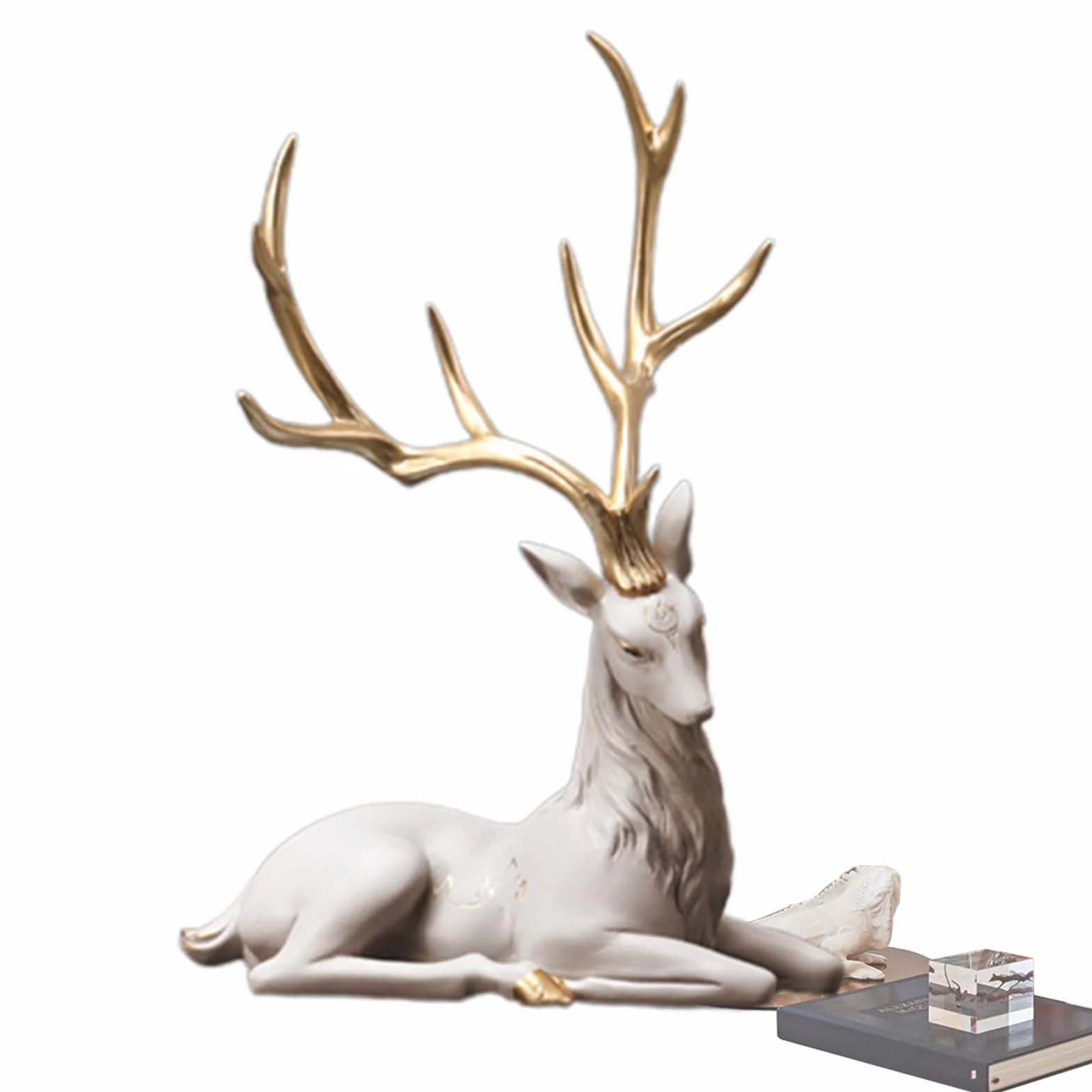Dekoracja renifera na biurko, statua renifera | Klasyczna statua stołowa,Elegancka jelenia na ozdoby świąteczne, żywiczne figurki zwierząt łosi do wystroju domu