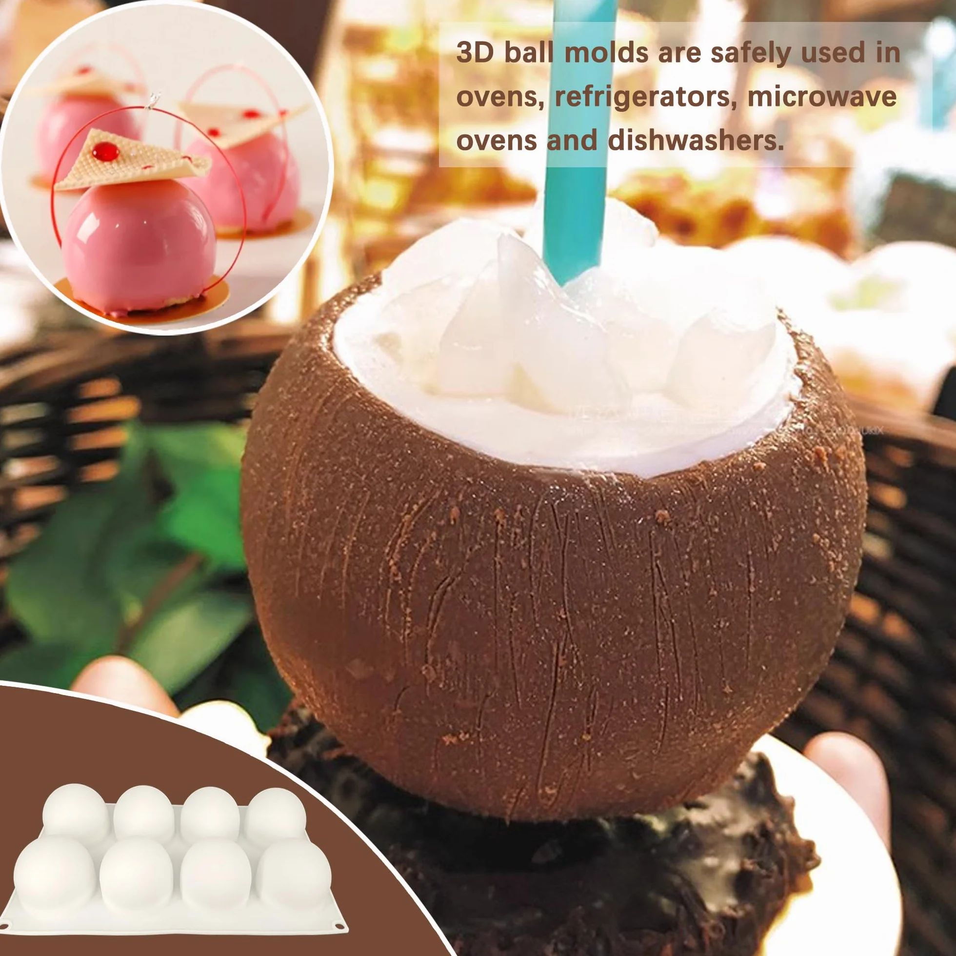 Forma silikonowa do czekolady 8 otworów 65mm kulka Dome-Mousse do pieczenia