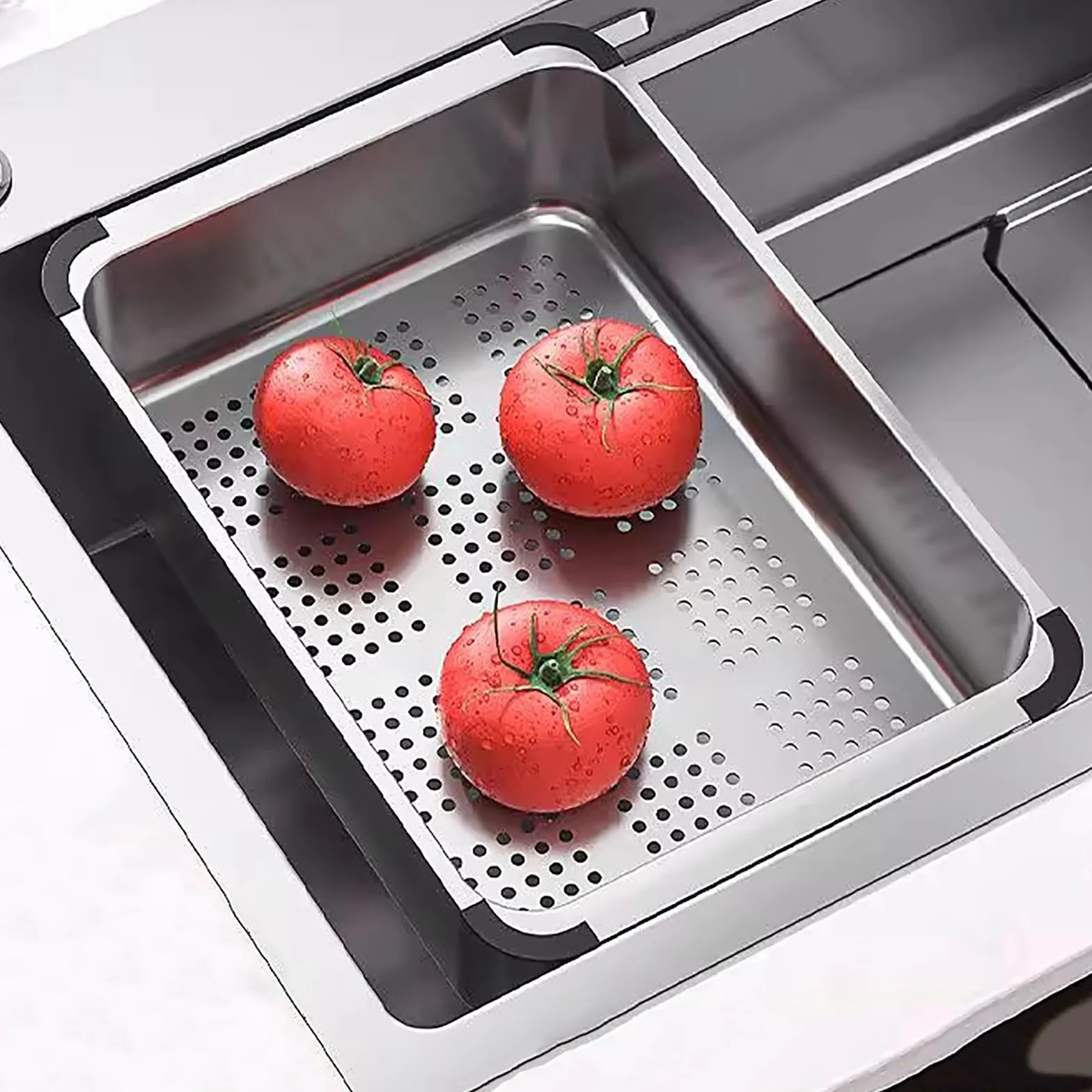 Ociekacz do naczyń ze stali nierdzewnej i zlewozmywak kuchenny idealny do talerzy, misek, owoców i warzyw trwała konstrukcja oszczędzająca miejsce łatwe odprowadzanie wody