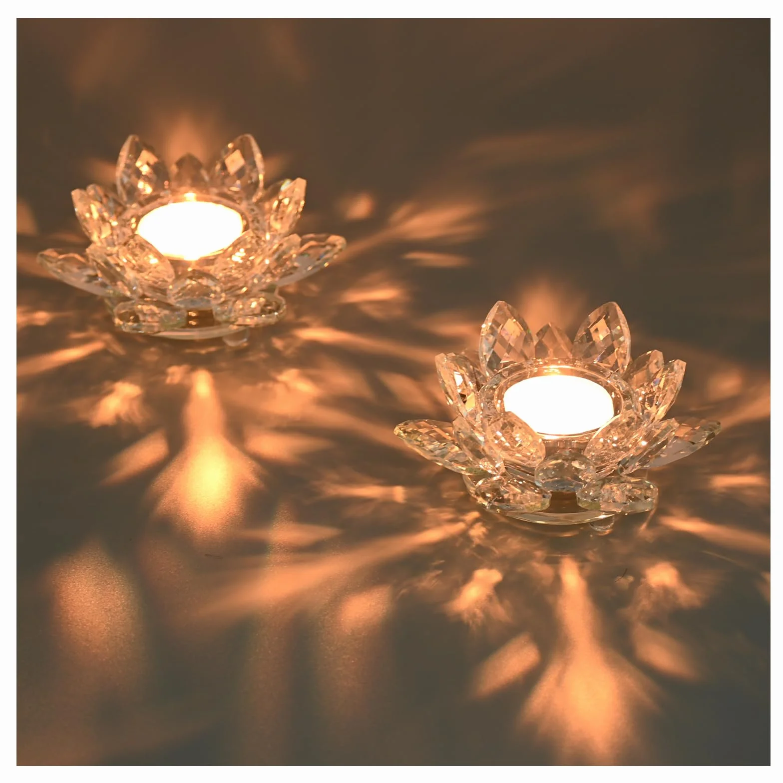 Kryształowy Świecznik na Tealighty, Świecznik w Kształcie Kwiatu Lotosu na Świeczki Tealight do Dekoracji Świątecznych, na Wesela i Przyjęcia w Domu (2)