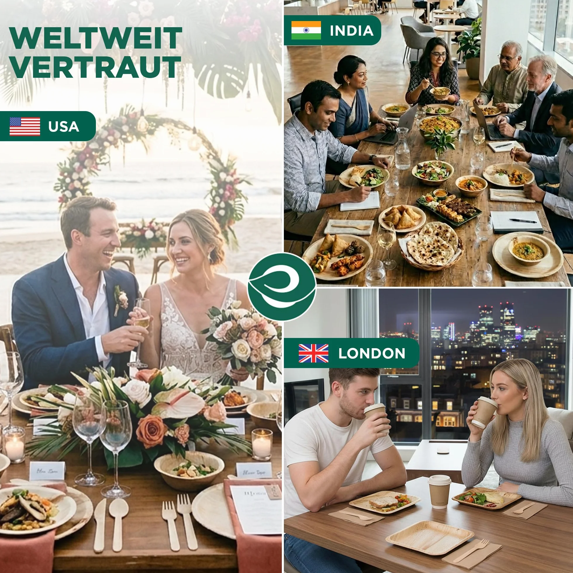 ECO SOUL 100% biodegradowalne, jednorazowe talerze z liści palmowych, wytrzymałe, nadają się do kuchenki mikrofalowej i piekarnika, na imprezę, wesele, imprezę, imprezę, imprezę, imprezę, imprezę,