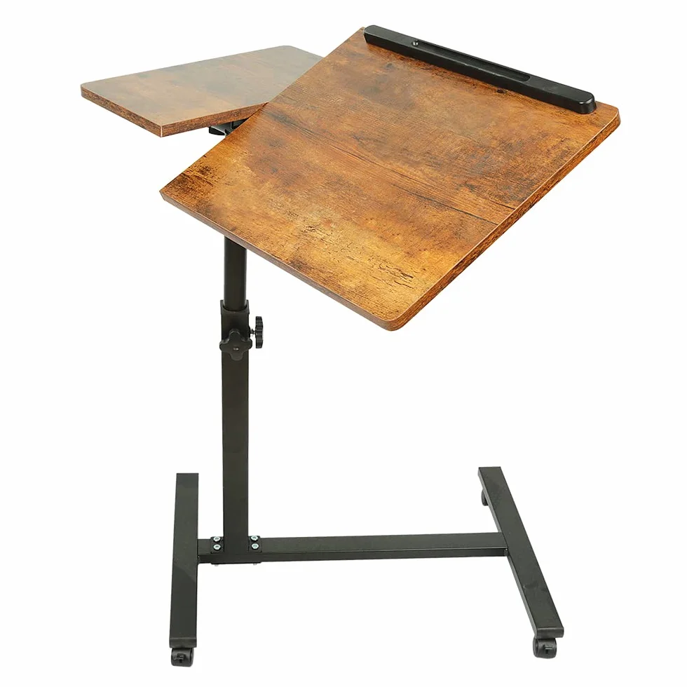 HUOLE Stolik na laptopa z regulacją wysokości z 4 kółkami obrotowymi, biurko na laptopa z automatyczną dźwignią do sypialni, biura, 60 x 34,5 x 58-90 cm (brązowy)