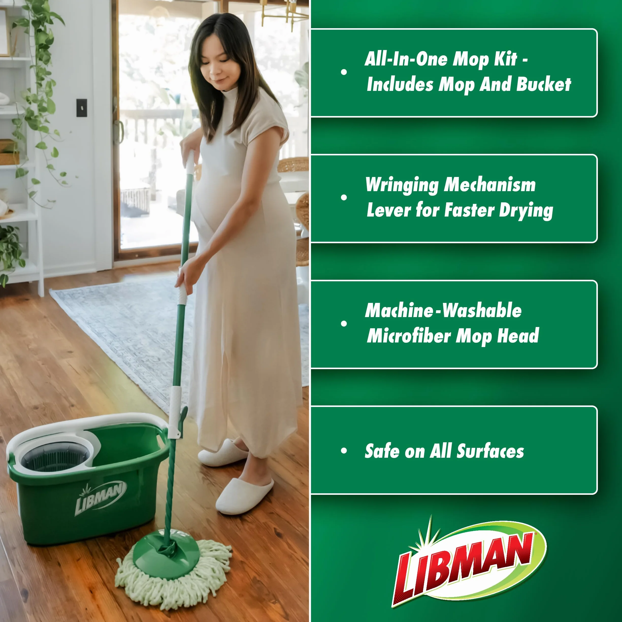 Libman Tornado system mopa spinningowego z 3 głowicami uzupełniającymi, mop spinningowy z mikrofibry i wiadro z zestawem do wyciskania do domu, czyszczenia podłóg z twardego drewna, laminatu, płytek,