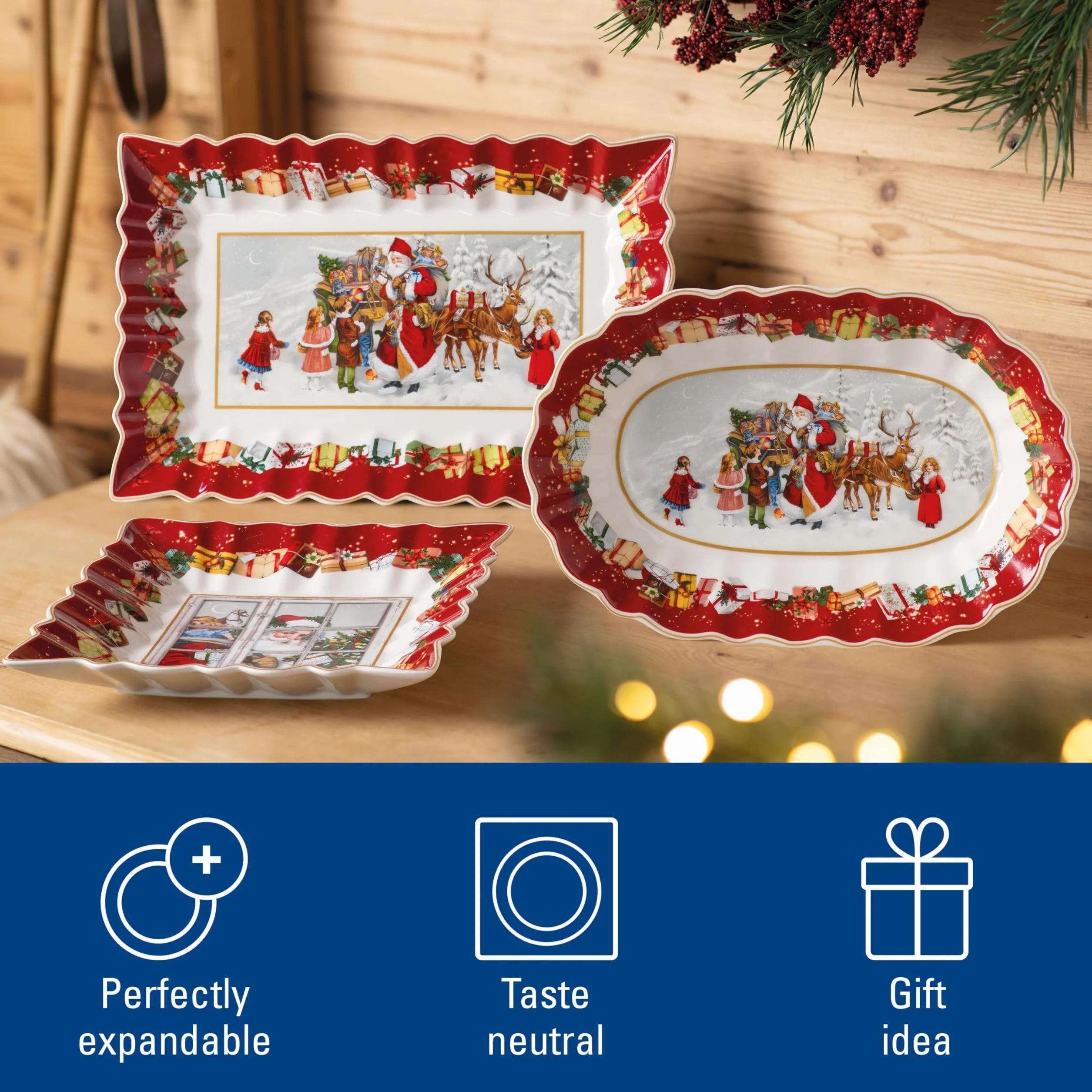 Villeroy & Boch Toy'S Fantasy duży talerz na wypieki Boże Narodzenie, talerz z kołkami, talerz bożonarodzeniowy, naczynia bożonarodzeniowe, naczynia bożonarodzeniowe, porcelana premium