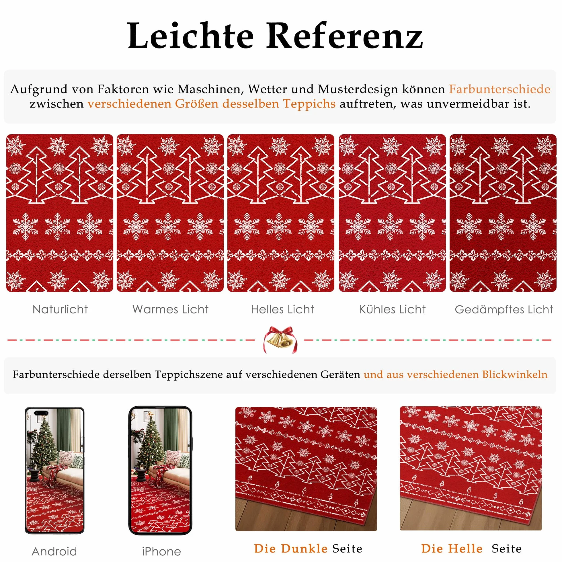 PureCozy świąteczny Dywan do Salonu 200x300cm Czerwony Sypialni Antypoślizgowy Zmywalne świąteczna Dekoracyjna Choinką Renifer śnieżny Jadalni Pokoju Dywany