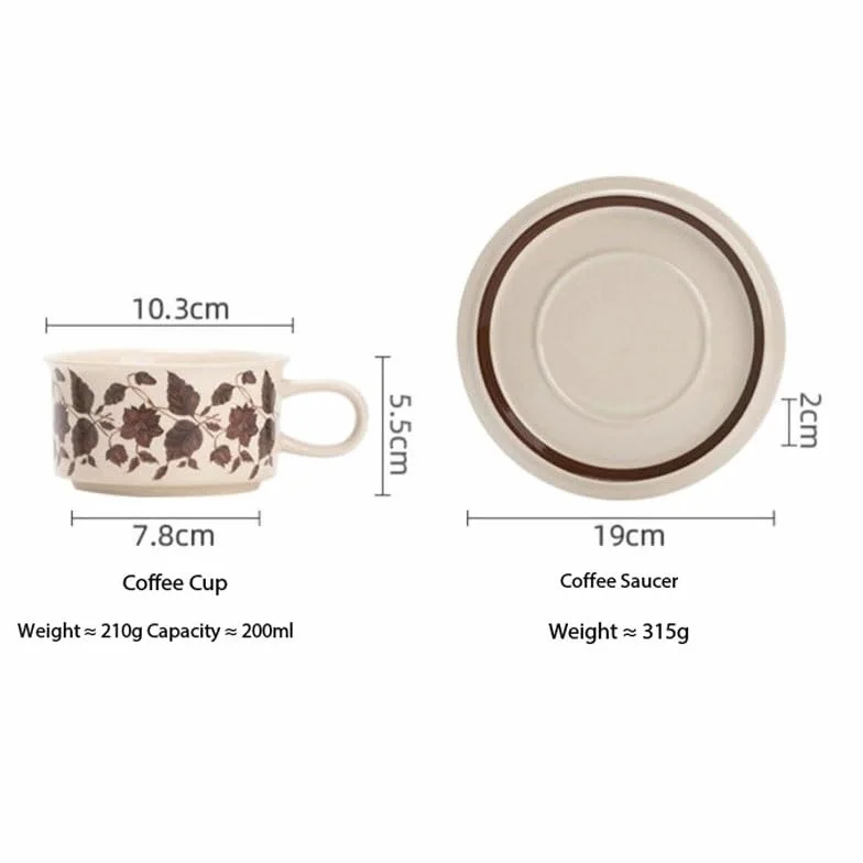 Porcelanowy kubek do kawy ze spodkiem, Ręcznie malowany ceramiczny zestaw filiżanek do kawy ze spodkami i dyskami restauracji śniadaniowej(Style2)