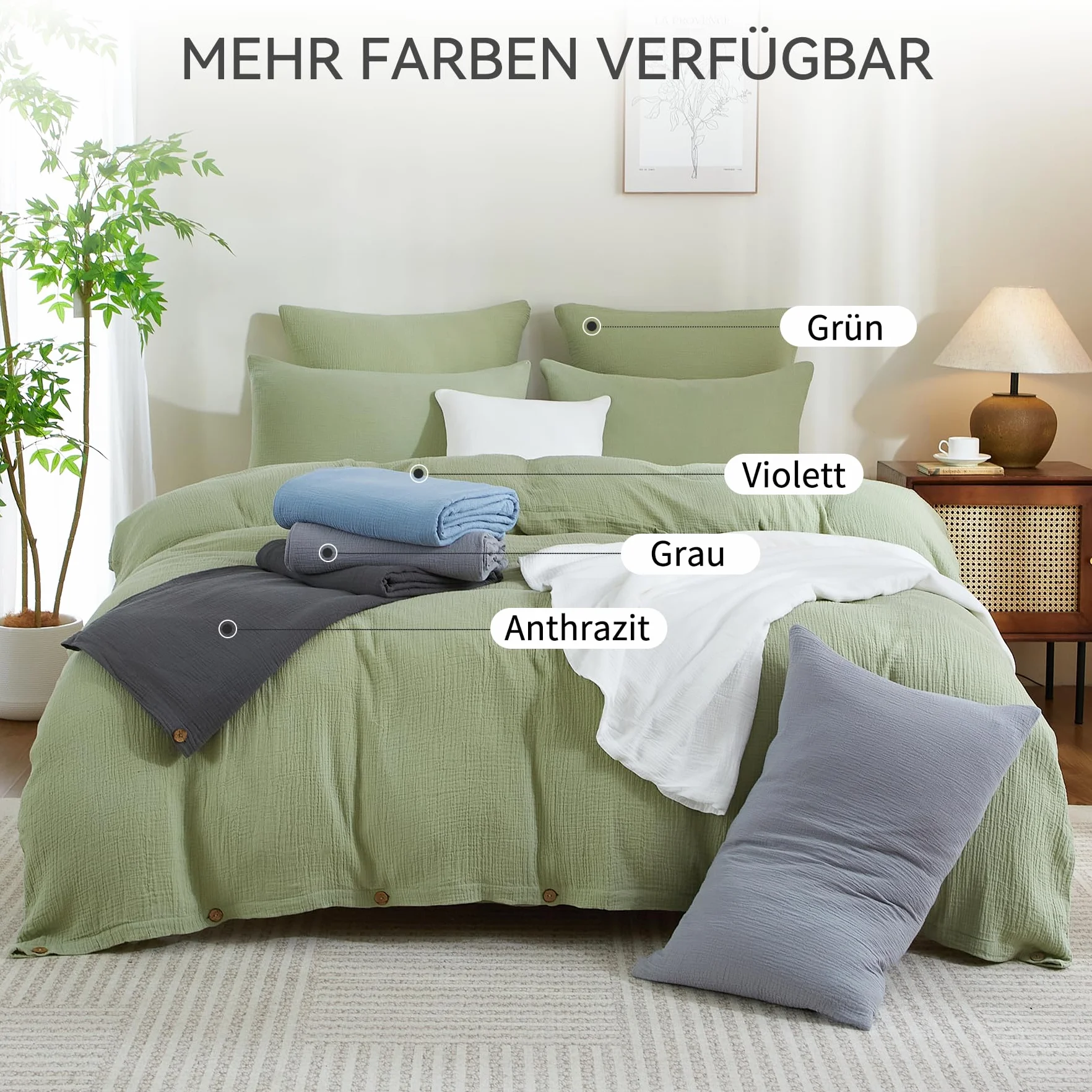 Bailix Premium Komplet pościeli z muślinu 200x220, 3-częściowy, 100% bawełna, oddychająca i nie wymaga prasowania, poszwy na kołdry 200x220cm + 2 poszewki na poduszki 80x80cm, zestawy pościeli