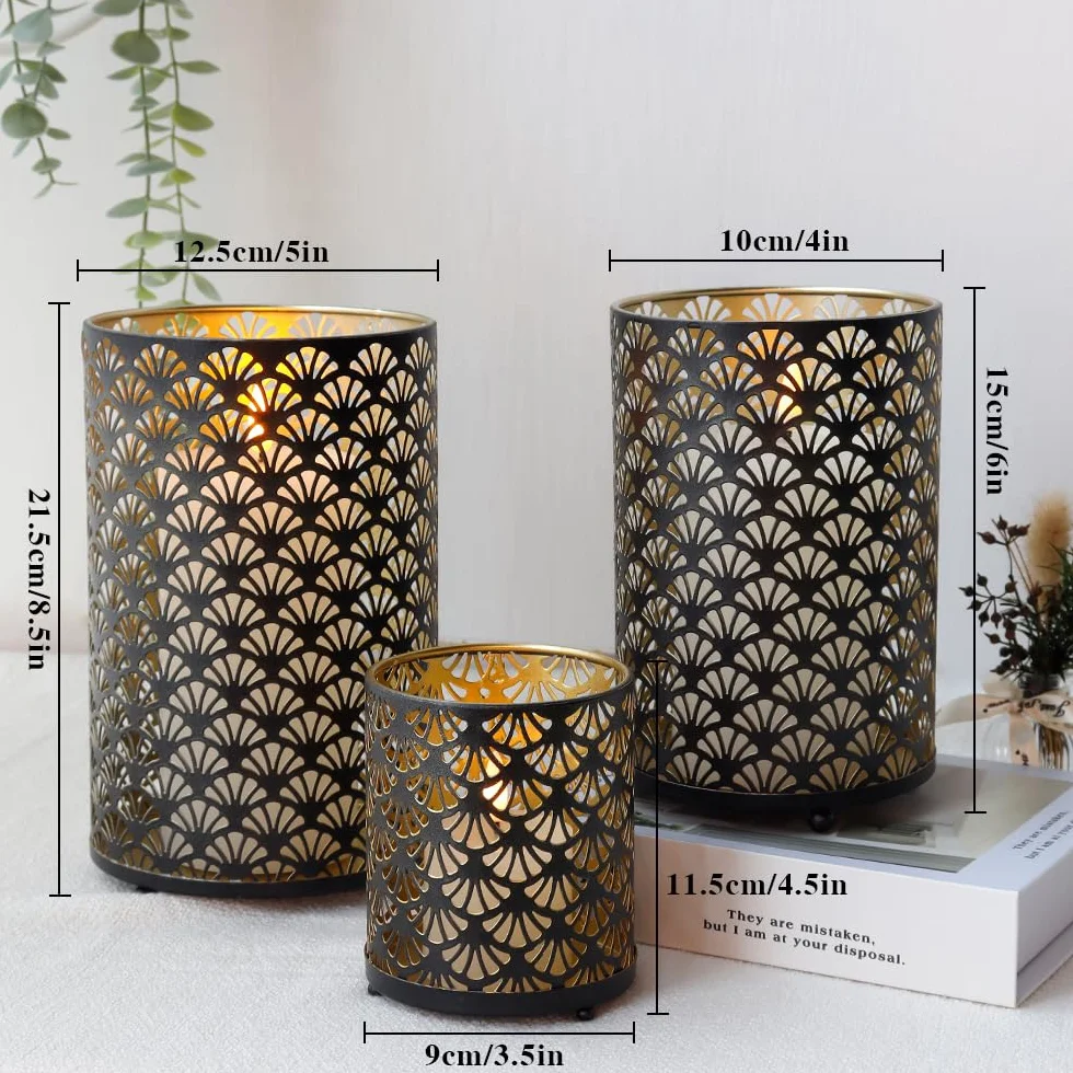 JHY DESIGN metalowe świeczniki huraganowe zestaw 3 sztuk w stylu vintage retro