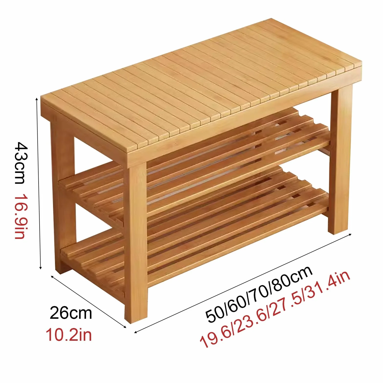 Bambusowy stojak na buty, 3-poziomowy, do przechowywania, mieści 200 kg, naturalne drewno, do salonu, wejścia, sypialni i łazienki, 60 cm