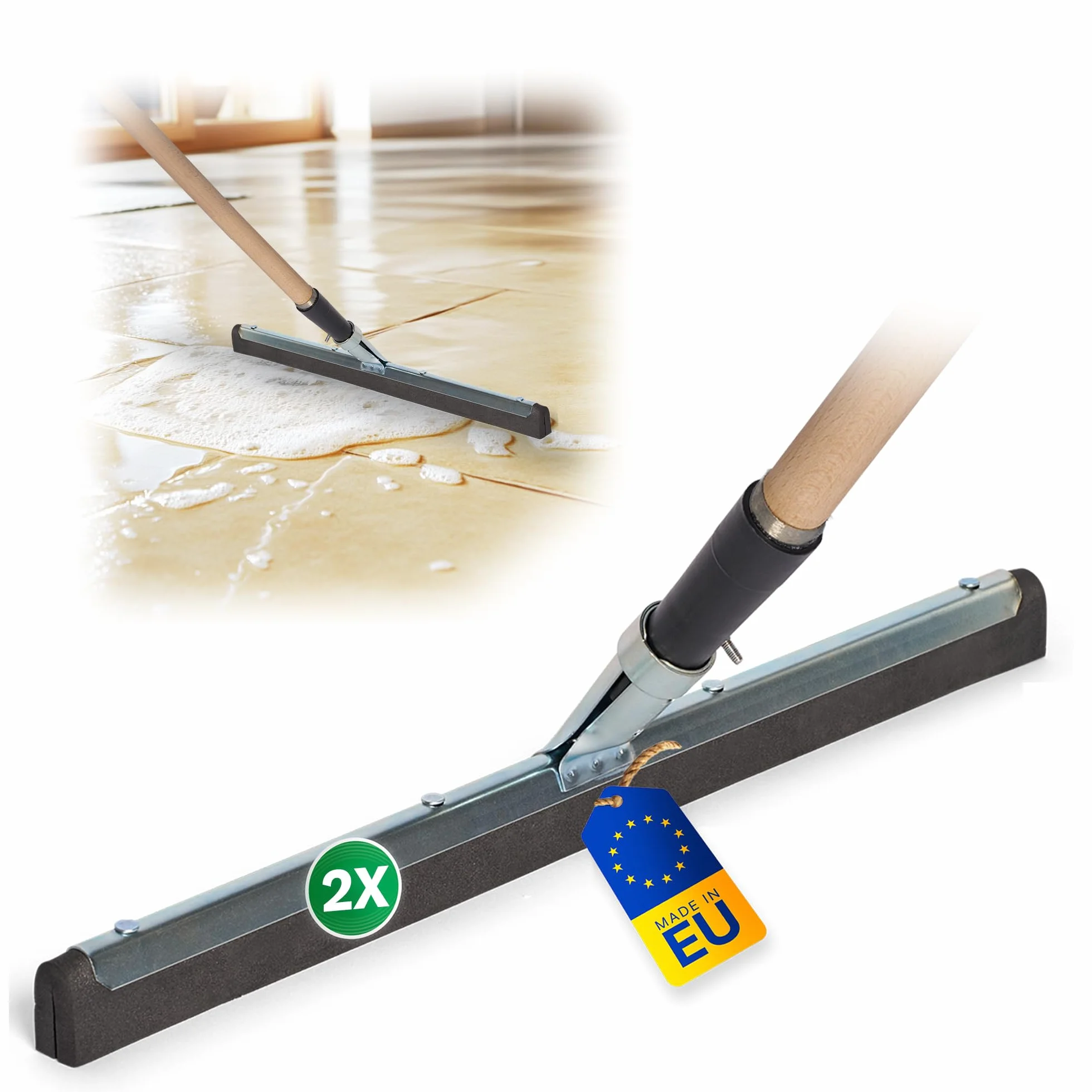 Novatool 2 x ściągaczka do wody do podłogi z uchwytem I ściągaczka do wody pod prysznic gumowa ściągaczka do szyb samochodowych, basenu, ze stali nierdzewnej, XXL, szerokie płytki I ściągaczka do wody, na taras