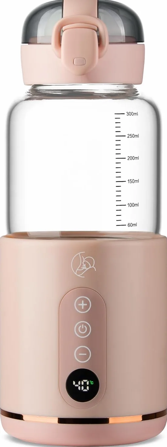 Bezprzewodowy podgrzewacz do butelek MyBabyBottle, mleka modyfikowanego, mleka matki, szybkie podgrzewanie w ciągu 8 minut, butelka dla niemowląt do podróży, samochodu, samolotu (Różowy)