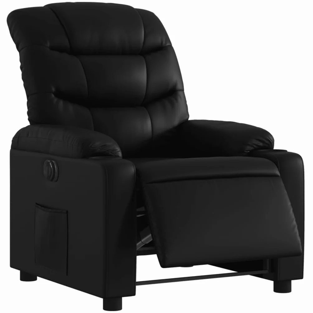 Fotel relaksacyjny elektryczny z funkcją leżenia, czarny, sztuczna skóra, 75,5 x 93 x 99,5 cm, regulowany, z podłokietnikami i oparciem, do salonu, biura, kącik do czytania, ergonomiczny