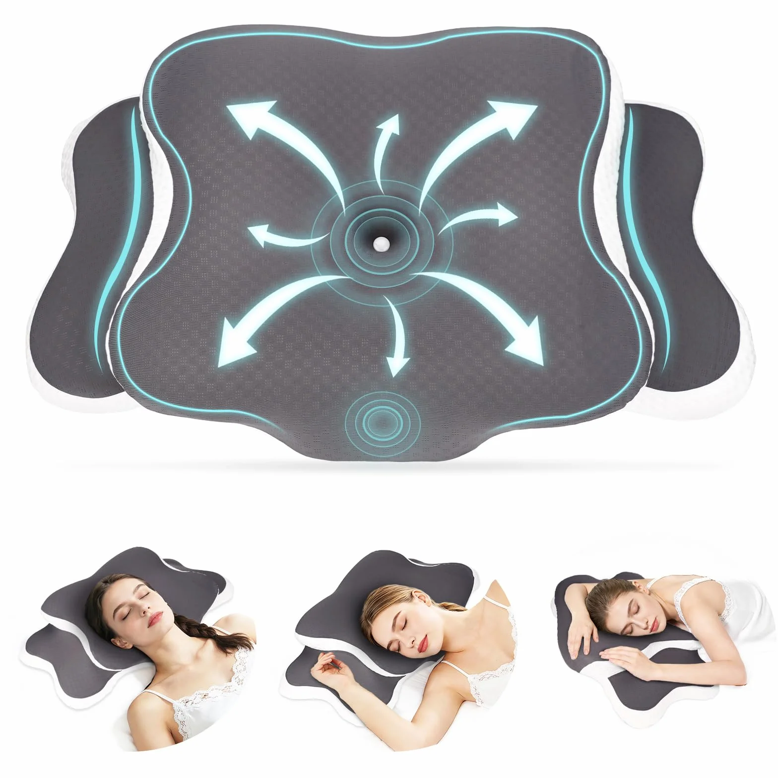Poduszka na kark poduszka pod głowę, Ortopedyczna poduszka podpierająca kark przeciwko bólom karku, Ergonomiczna poduszka pod głowę i bólom ramion, dla osób śpiących na boku, plecach i brzuchu