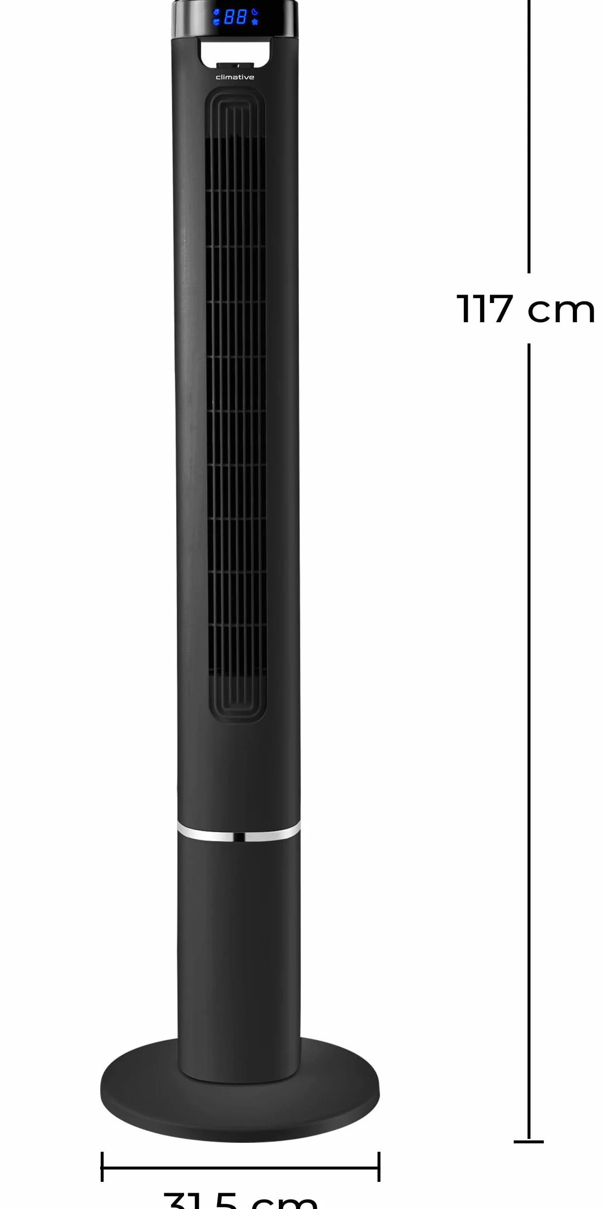 Wentylator kolumnowy XXL FRESH czarny, Jonizator, Wyświetlacz LED, Kąt oscylacji 90°, 3 poziomy, XXL 117 cm, Wentylator wieżowy, Wentylator stojący, chłodzący