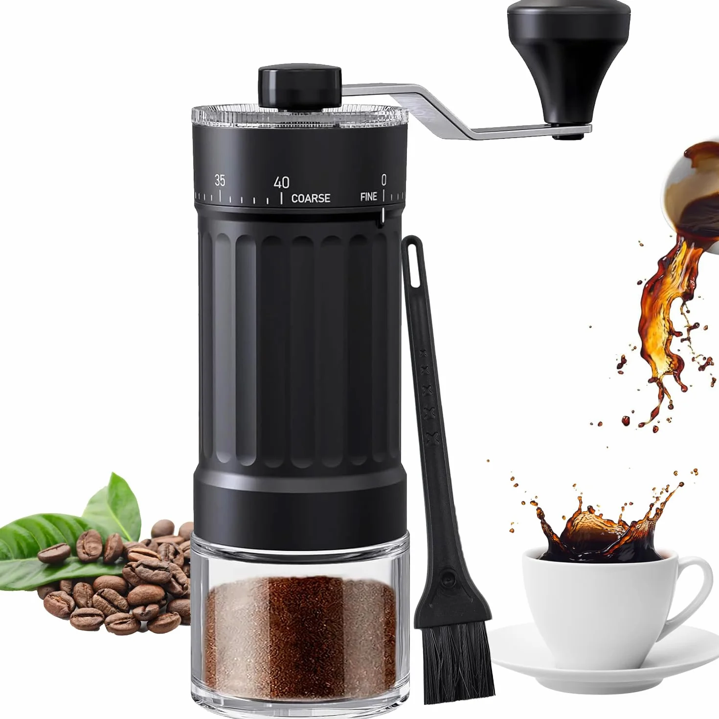 ręczny młynek do kawy, ręczna młynek do kawy w kolorze czarnym, ręczny młynek do kawy z ceramicznym mechanizmem mielącym, 40-stopniowa regulacja, do Aeropress, Espresso, Pour Over, French