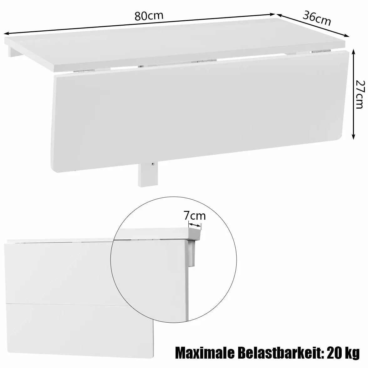 GOPLUS Stół ścienny składany regulowany 80x60x45 cm MDF sosna biały