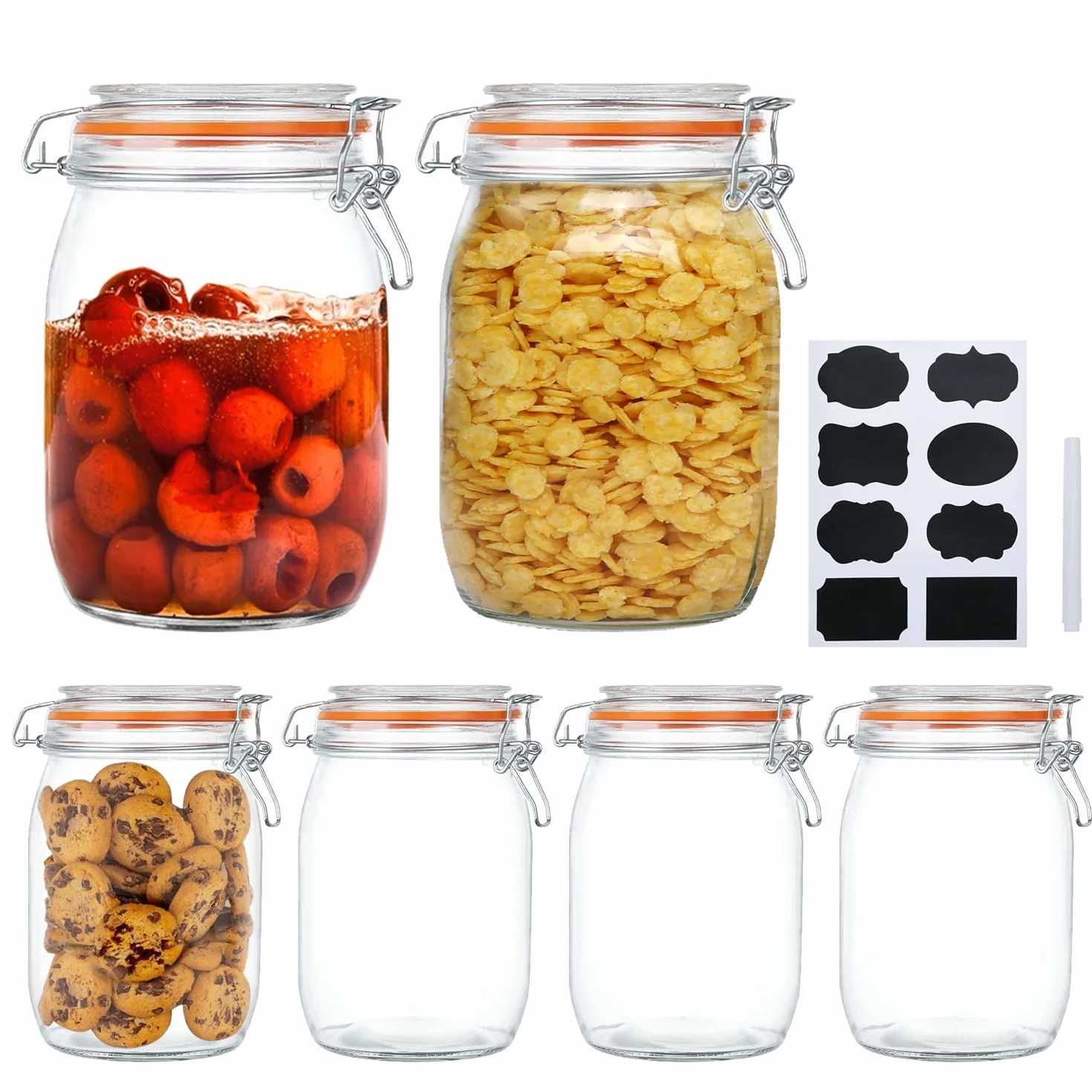 Szklane słoiki 900 ml, hermetyczny szklany słoik do przechowywania żywności z pokrywką zaciskową, zaokrąglony hermetyczny pojemnik 1000 ml z szczelną gumową uszczelką, przezroczyste szklane
