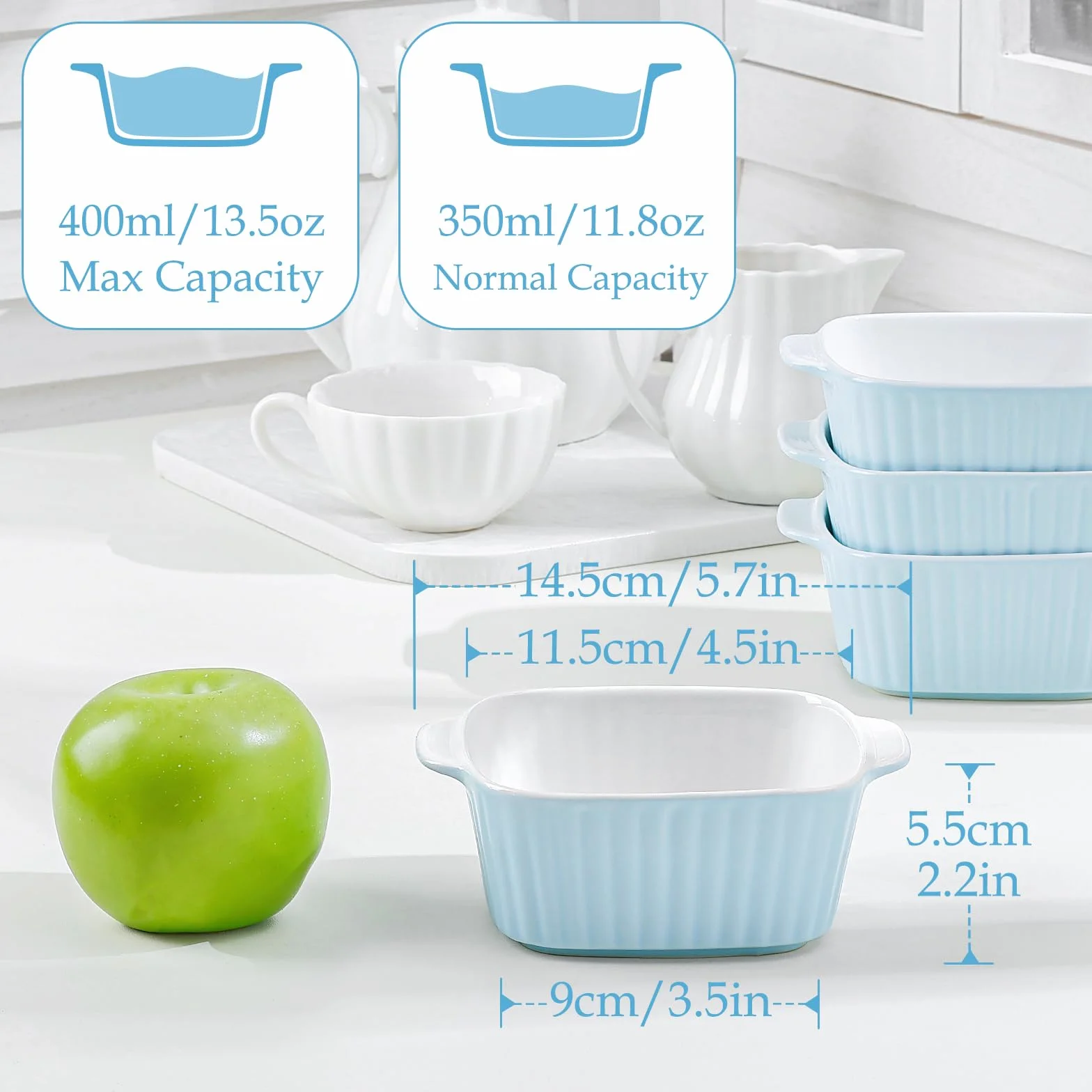 NUTRIUPS Zestaw 4 ceramicznych naczyń do pieczenia 13 uncji 400 ml z uchwytami