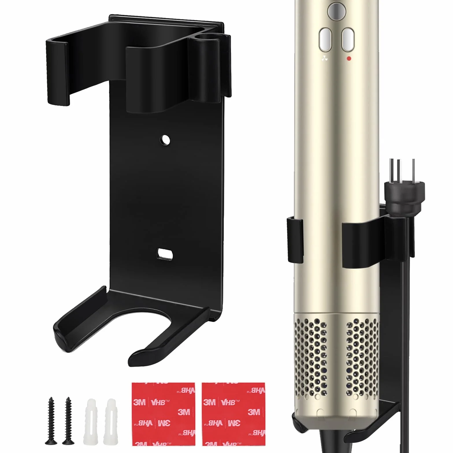 Niewymagający wiercenia uchwyt na prostownice i prostownice do włosów, uchwyt ścienny na szczotkę do prostowania i lokówki, odporny na wysokie temperatury, metalowy organizer do Dyson Airwrap