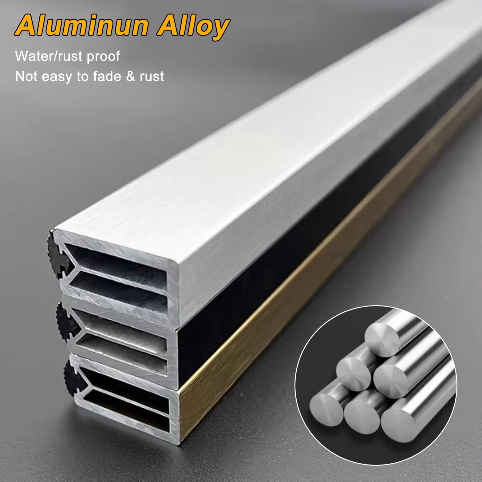 Prostokątne pręty do szafy o grubości 3 mm do wieszania ubrań, dom komercyjny srebrny aluminiowy drążek do odzieży - antypoślizgowy i wyciszony, do akademika/pralni/przedszkola, możliwość cięcia