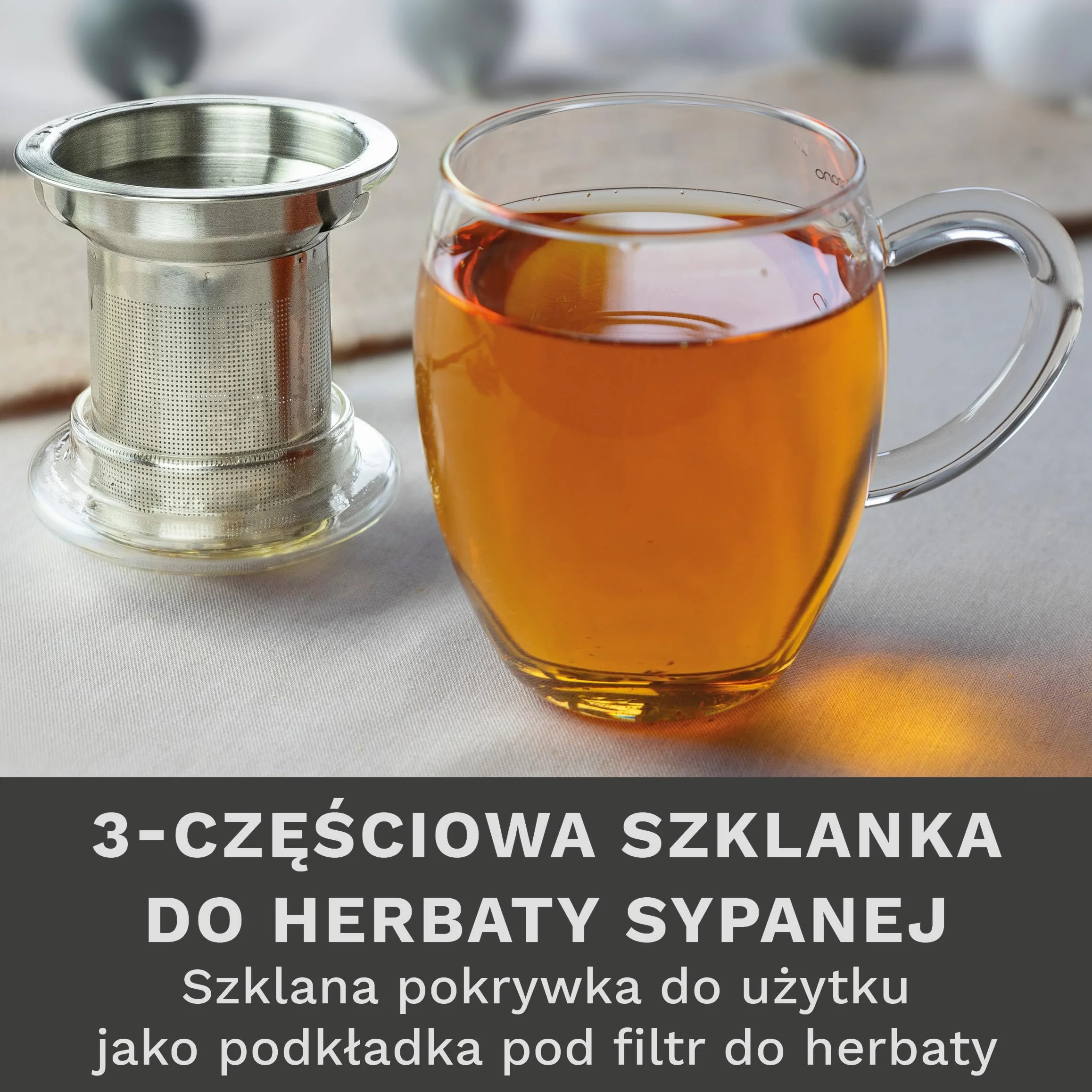 Creano Szklanka do herbaty all in one 400 ml, duża filiżanka do herbaty z sitkiem ze stali nierdzewnej i pokrywką ze szkła, zaparzacz do herbaty w atrakcyjnym opakowaniu prezentowym (1 x 400 ml)
