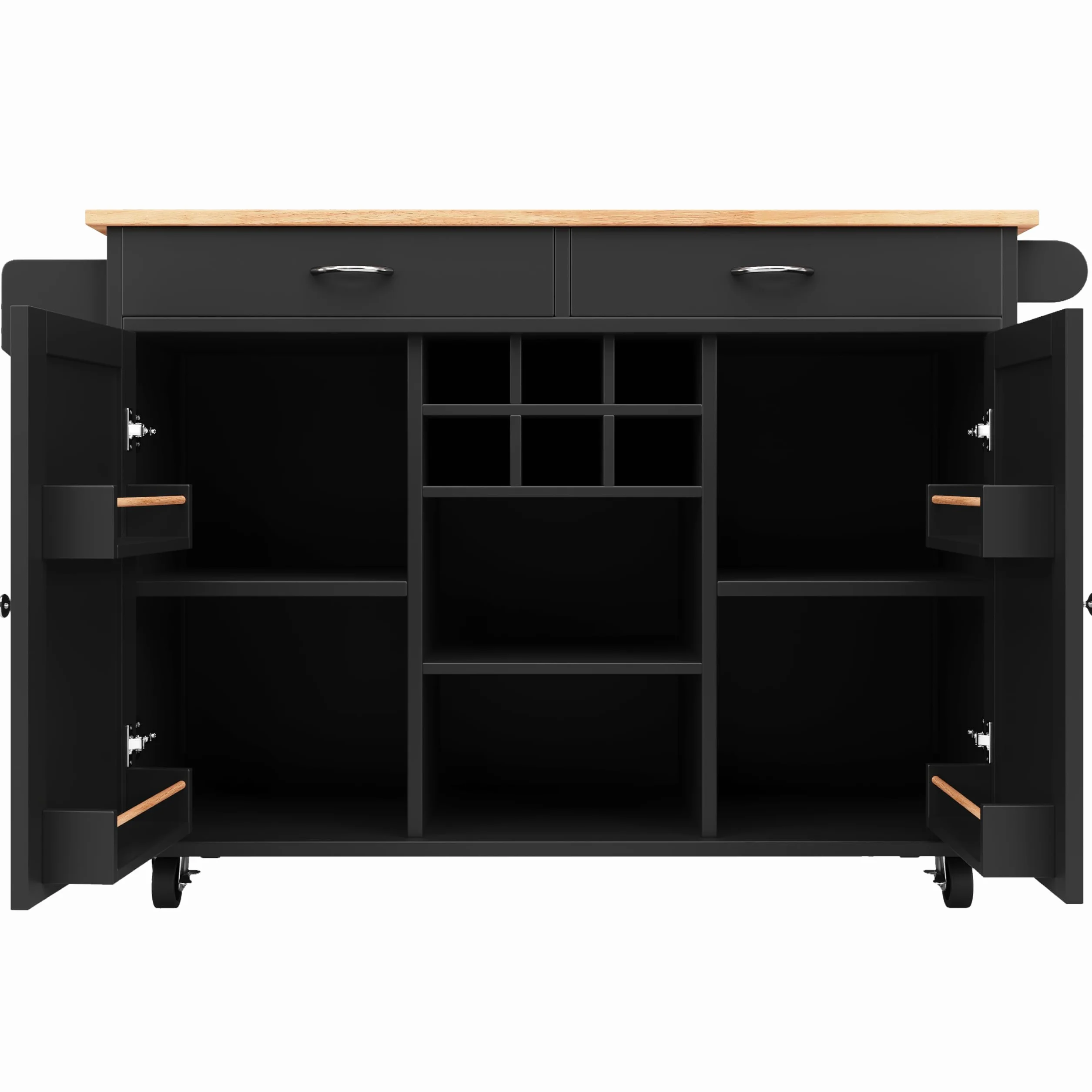 Wyspa kuchenna 102×45×92 cm, szafka z drewnianą fakturą, kredens bufetowy, stół jadalny z przechowywaniem