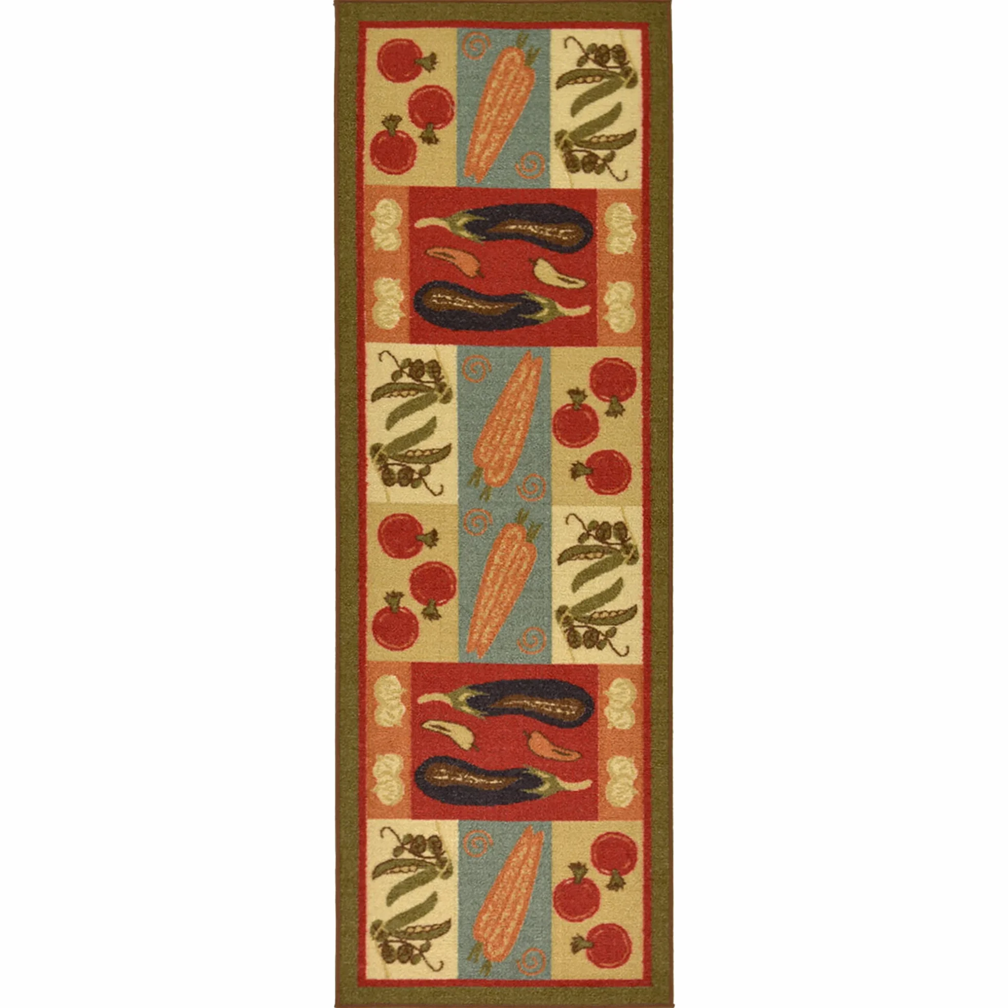 Ottomanson Sara's Kitchen Ciemnooliwkowozielone warzywa, designerski dywan z gumowym spodem, 50 x 150 cm, oliwkowozielony