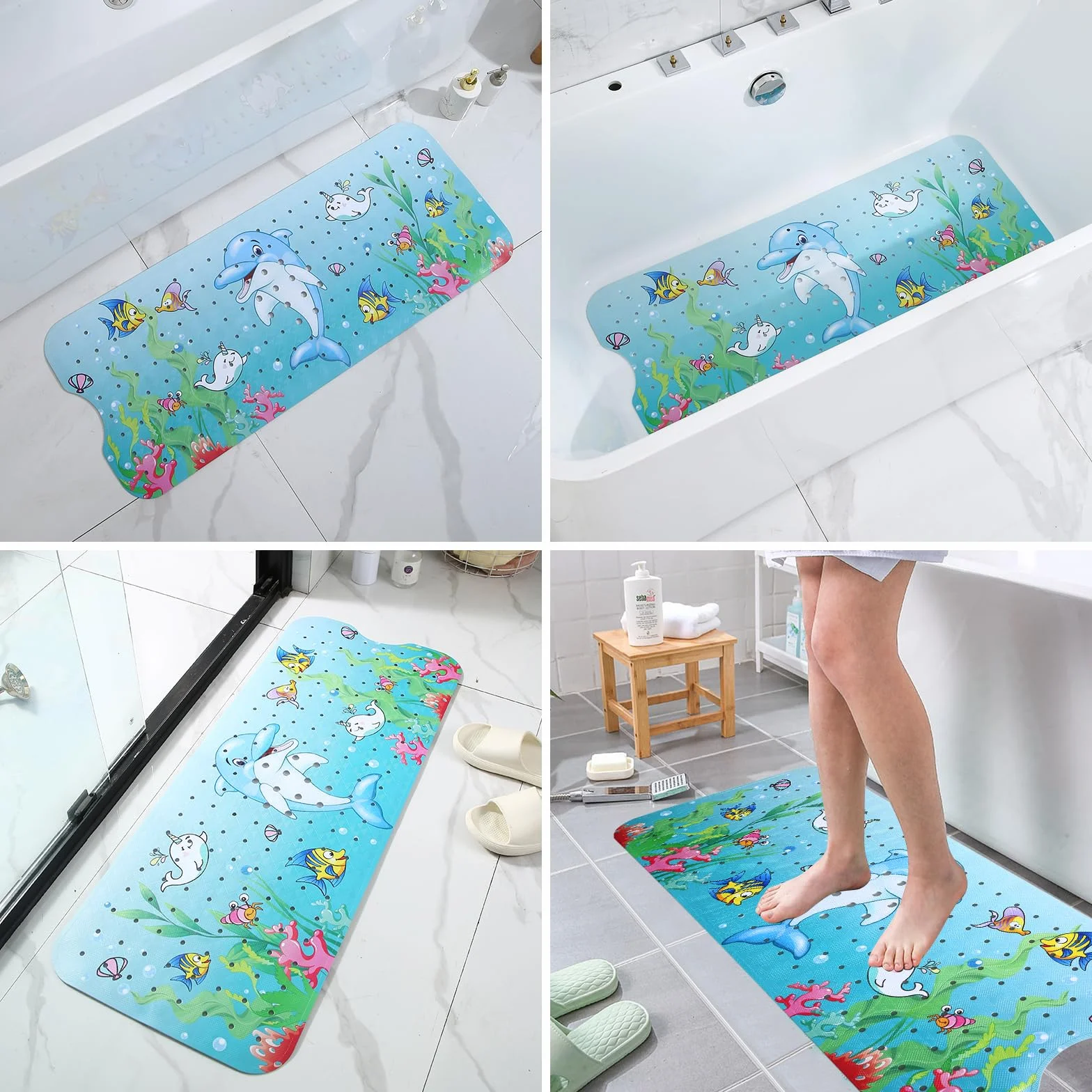 LUZOON Mata do wanny, mata prysznicowa, mata antypoślizgowa, 100 x 40 cm (Delfin)