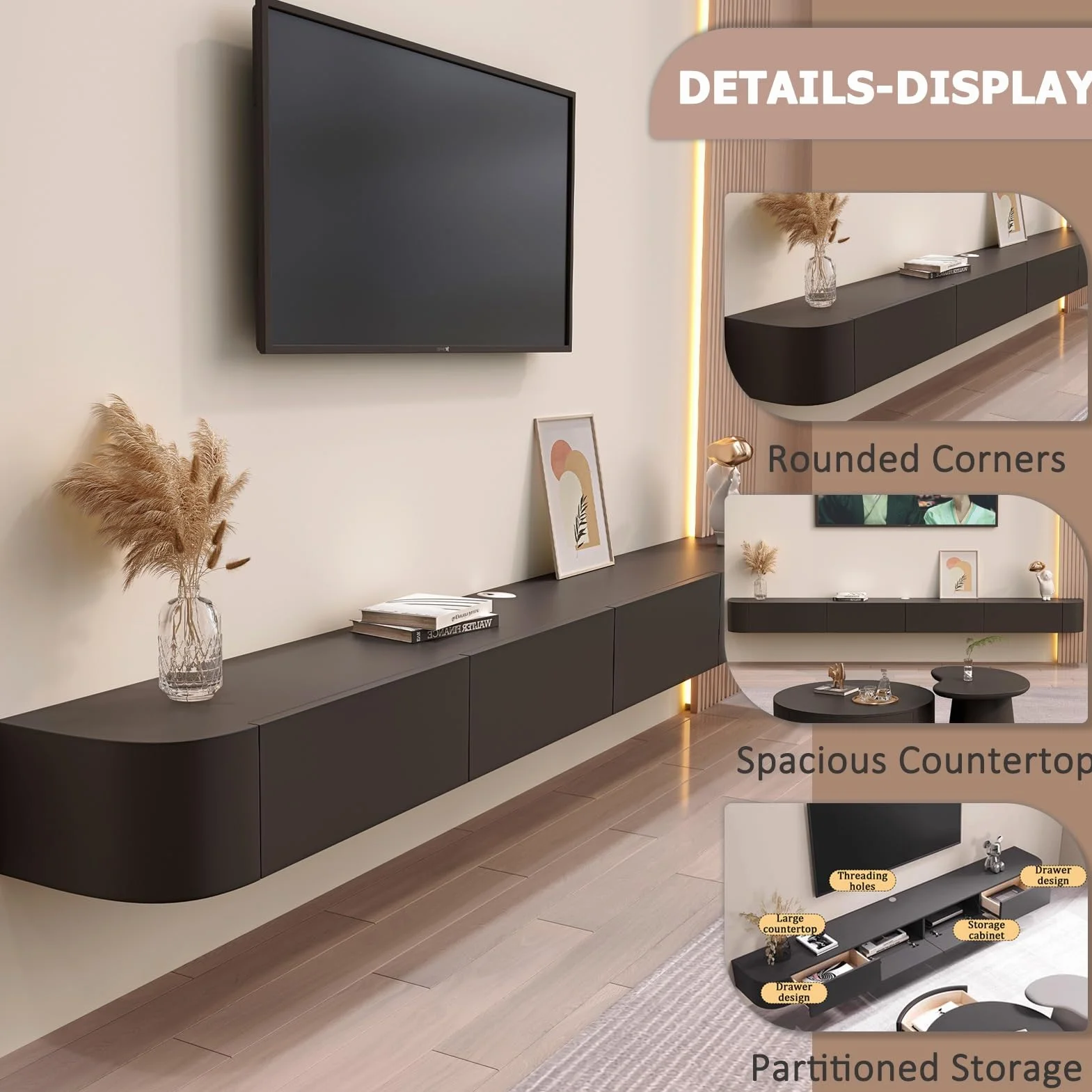 Floating TV Stand Wall Mounted TV Cabinet With Door & Drawer 200x24x20cm