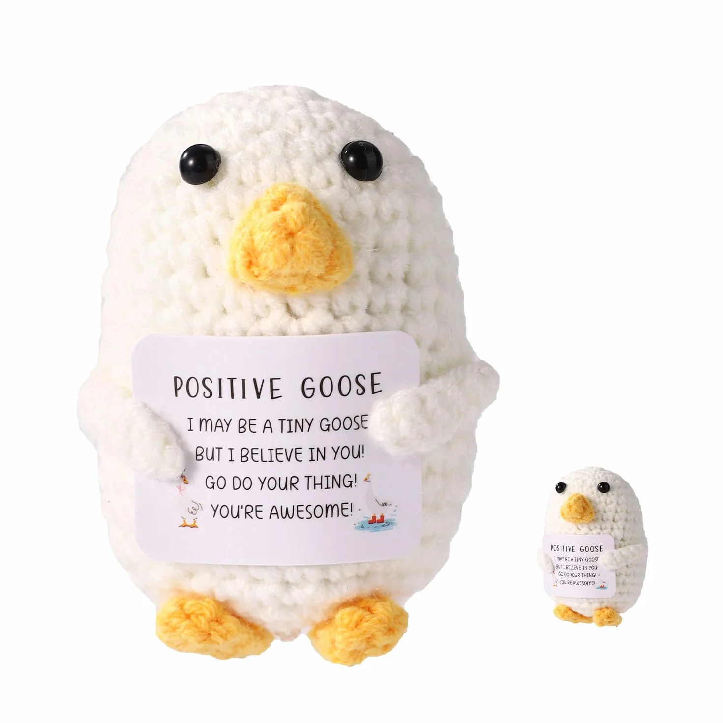 TOYMIS Positive Goose, Kreatywna Emocjonalna Pluszowa Pozytywna Wełna Szydełkowa Gęś Dziergana Zabawka Rozweselający Prezent dla Rodziny Przyjaciół Dekoracja na Przyjęcie Urodzinowe (Biała)